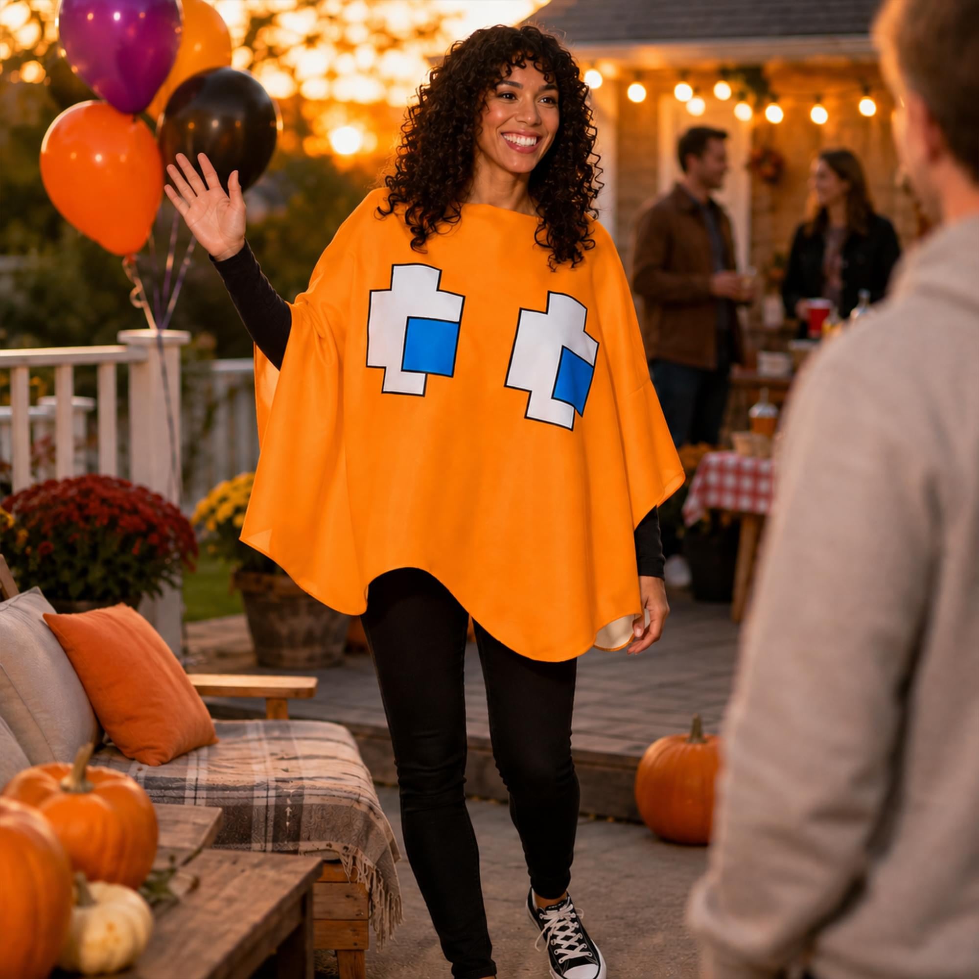 PAC-Man CLYDE (Orange Ghost) Adult Costume Poncho | One Size Fits Most