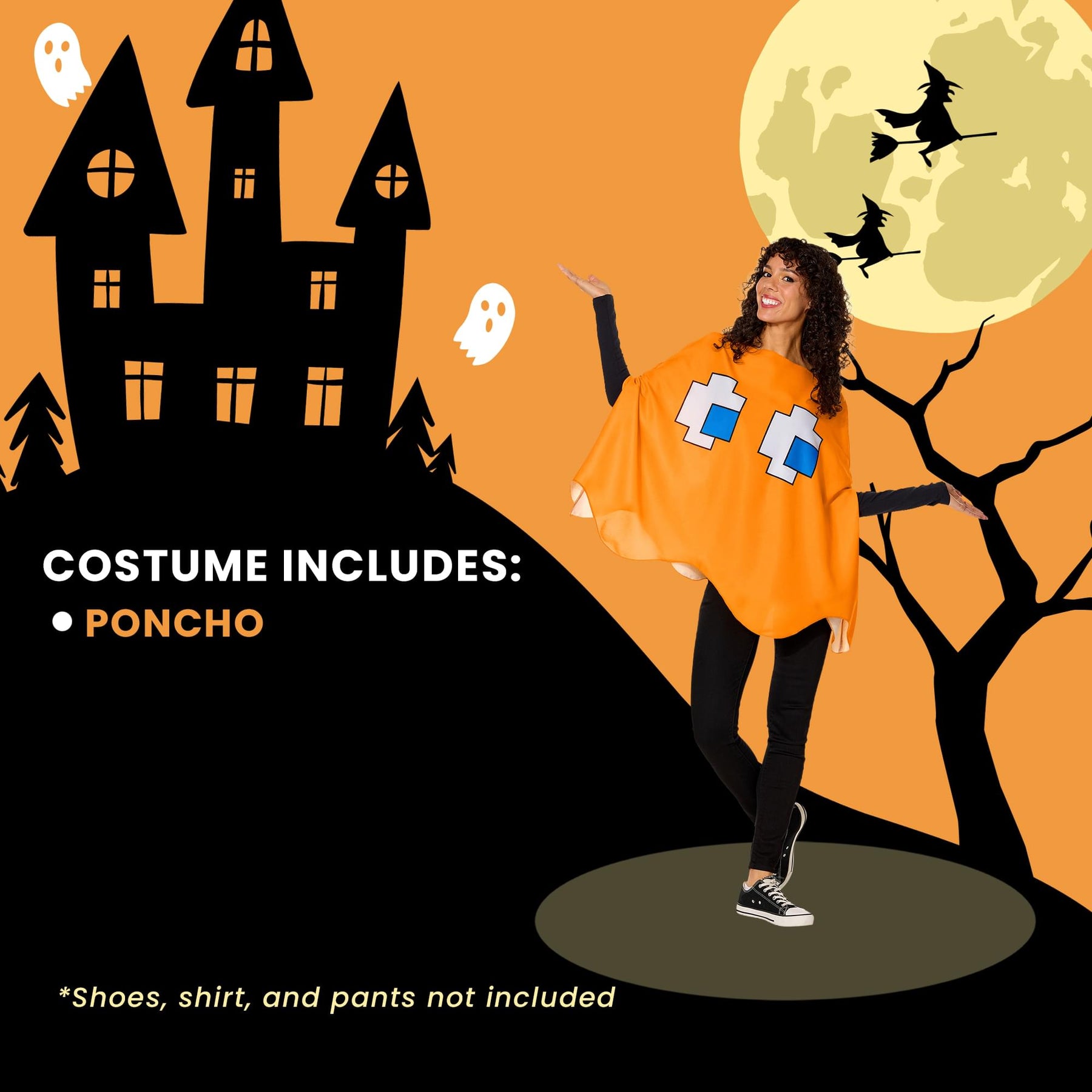 PAC-Man CLYDE (Orange Ghost) Adult Costume Poncho | One Size Fits Most
