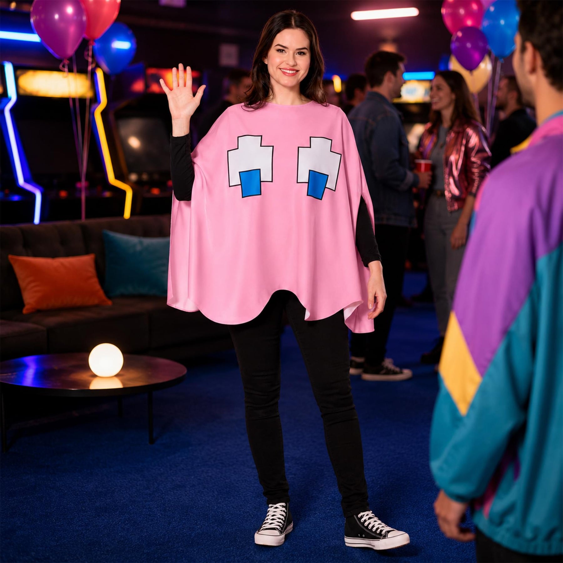 PAC-Man PINKY (Pink Ghost) Adult Costume Poncho | One Size Fits Most