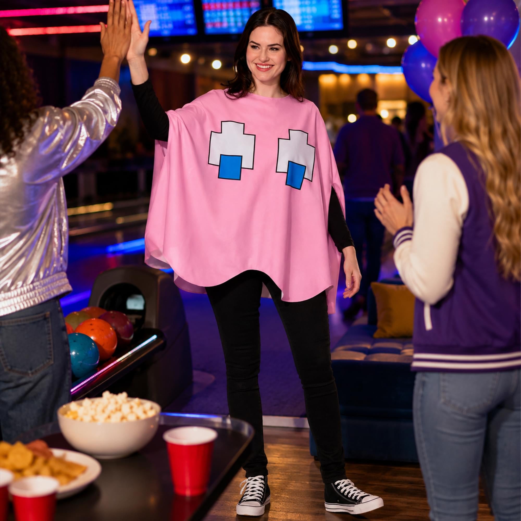 PAC-Man PINKY (Pink Ghost) Adult Costume Poncho | One Size Fits Most