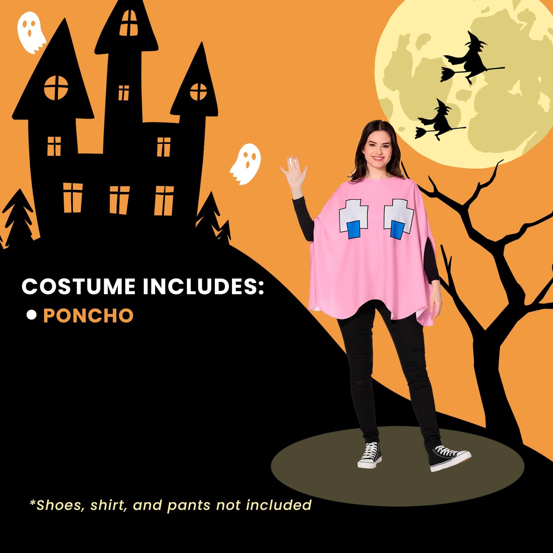 PAC-Man PINKY (Pink Ghost) Adult Costume Poncho | One Size Fits Most