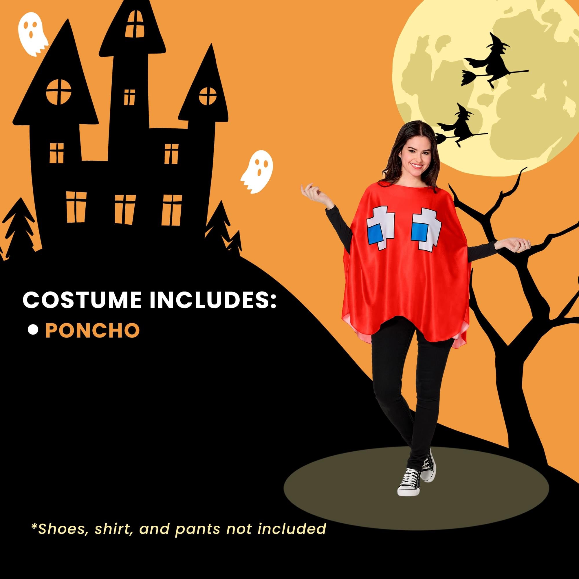 PAC-Man BLINKY (Red Ghost) Adult Costume Poncho | One Size Fits Most