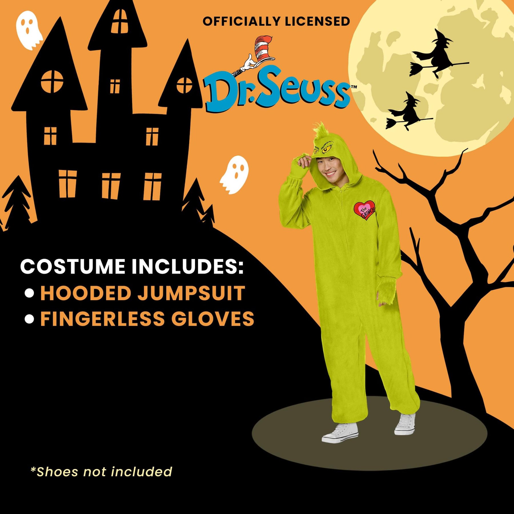 Dr Seuss Cat In The Hat Grinch Jumpsuit Adult Costume
