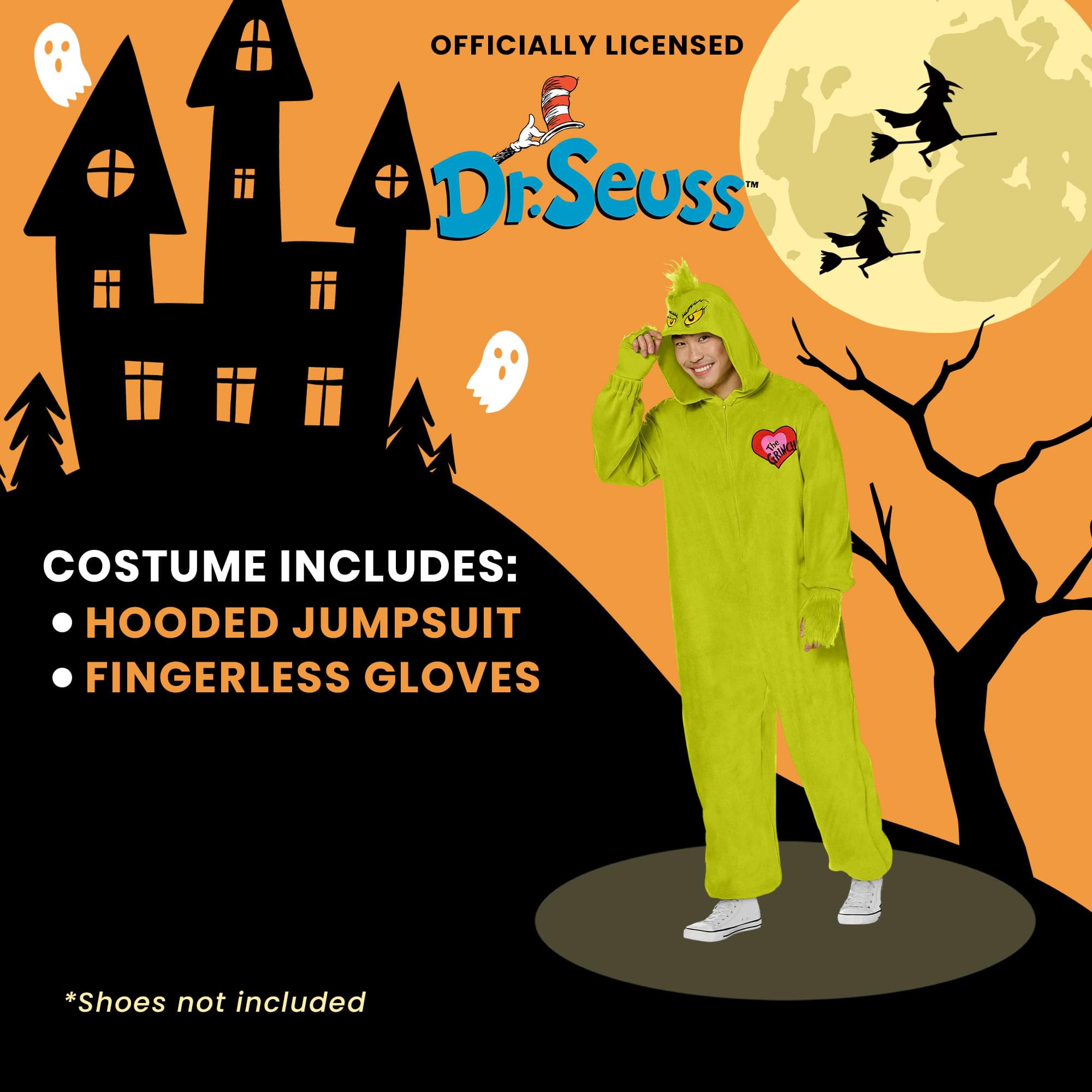 Dr Seuss Cat In The Hat Grinch Jumpsuit Adult Costume