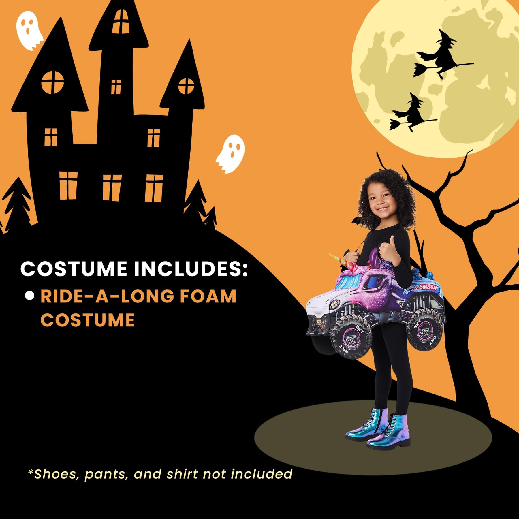 Monster Jam Sparkle Smash Toddler Ride-Along Costume | One Size Fits To Size 6