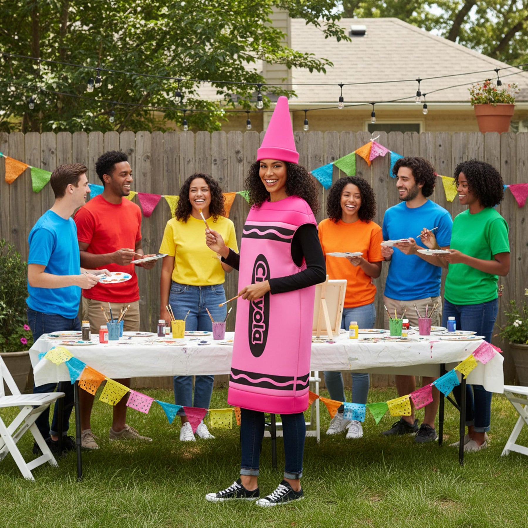 Craylola Crayon Pink Adult Costume | One Size Fits Most
