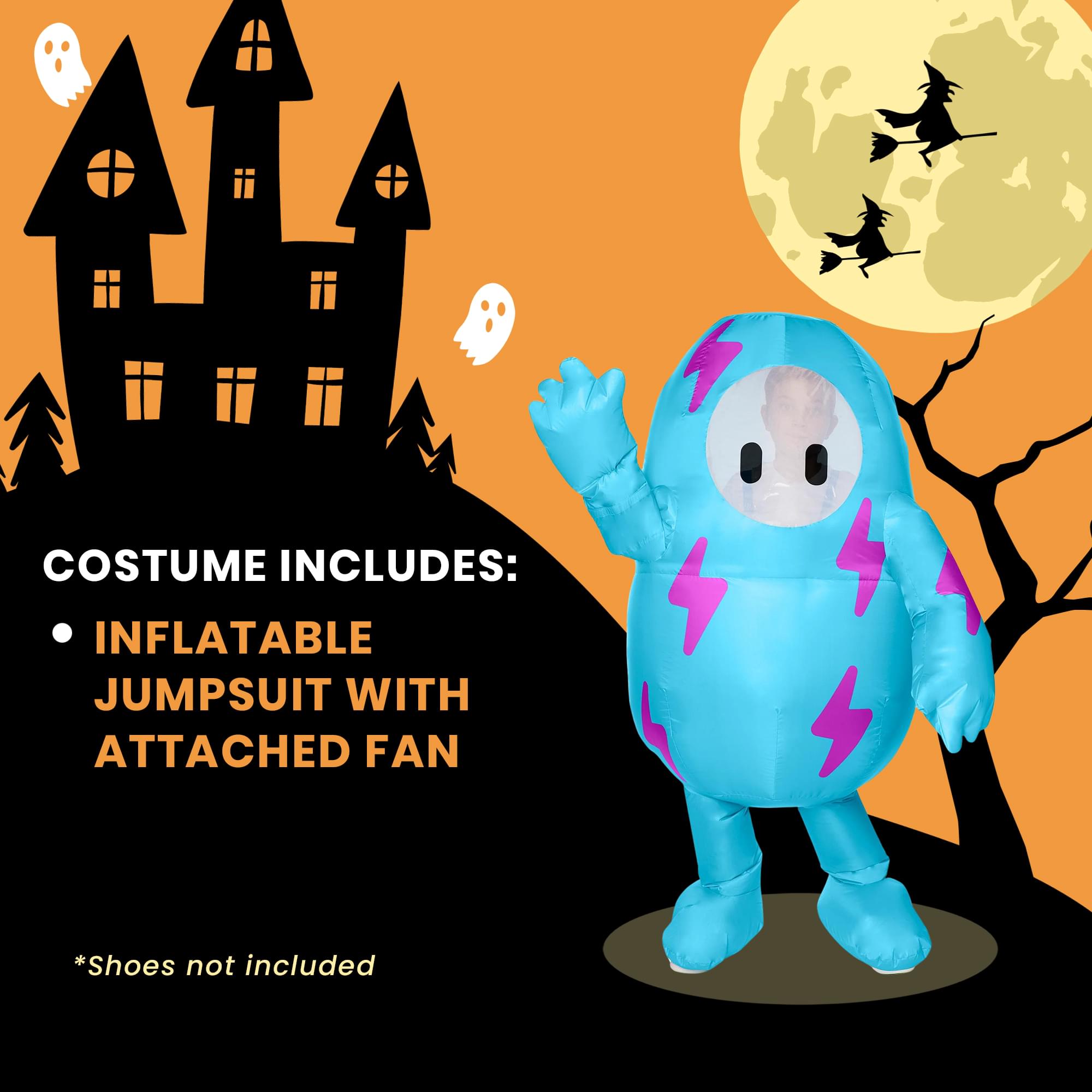 Fall Guys Blue Lightning Inflatable Child Costume | One Size Fits Up To 14