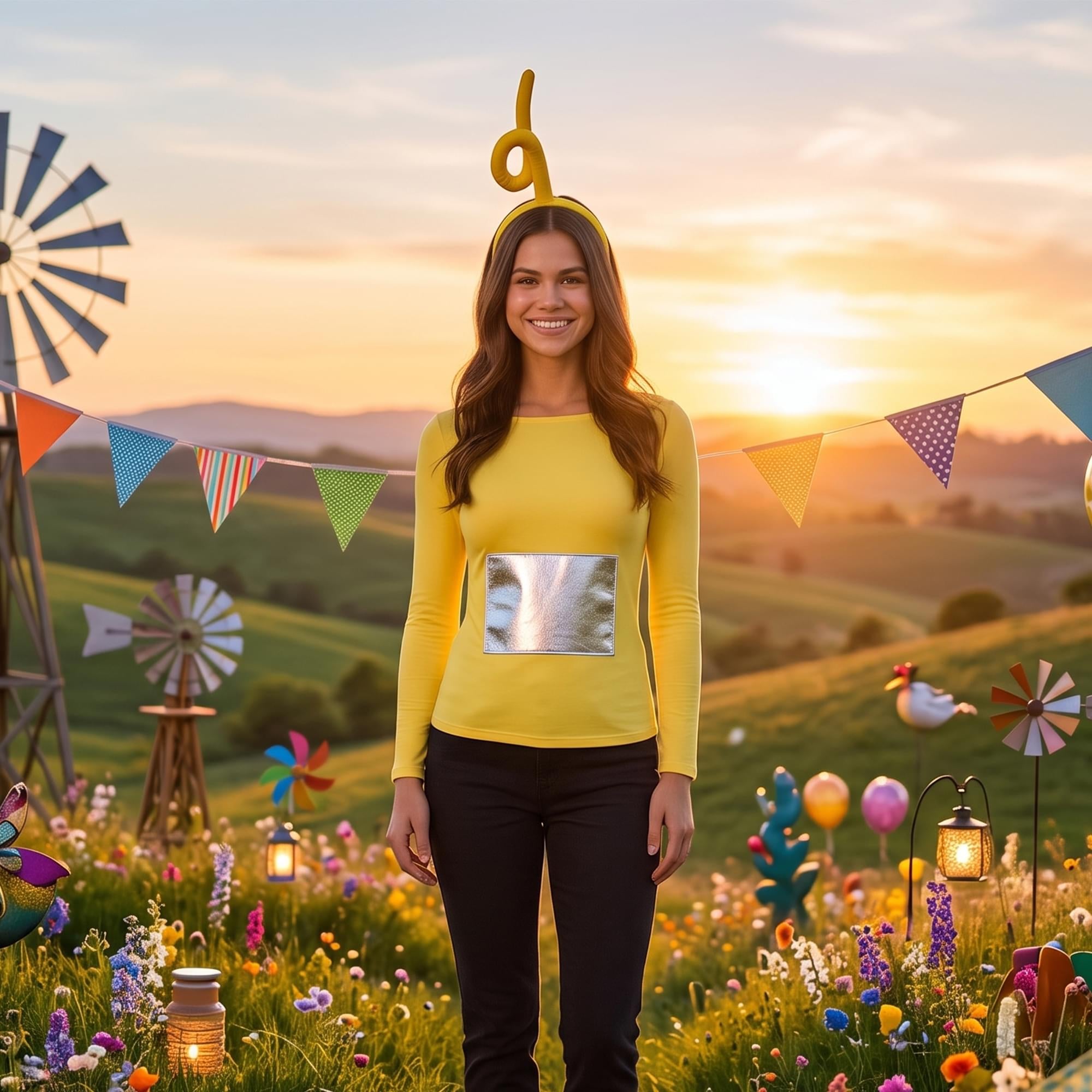 Teletubbies Laa-Laa Adult Costume Kit | Headband and Patch