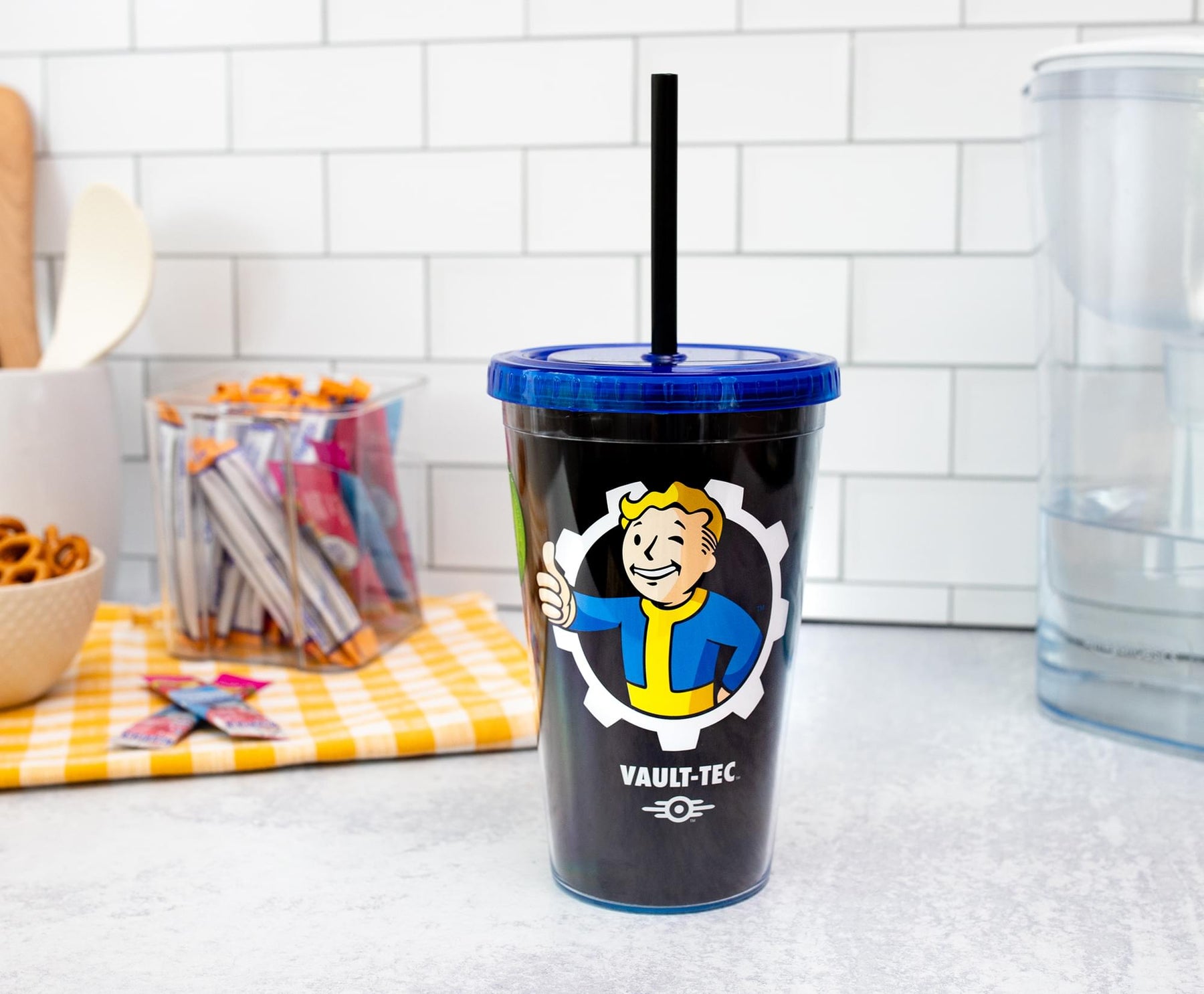Fallout "Welcome Home" Vault-Tec Carnival Cup With Straw | Holds 18 Ounces