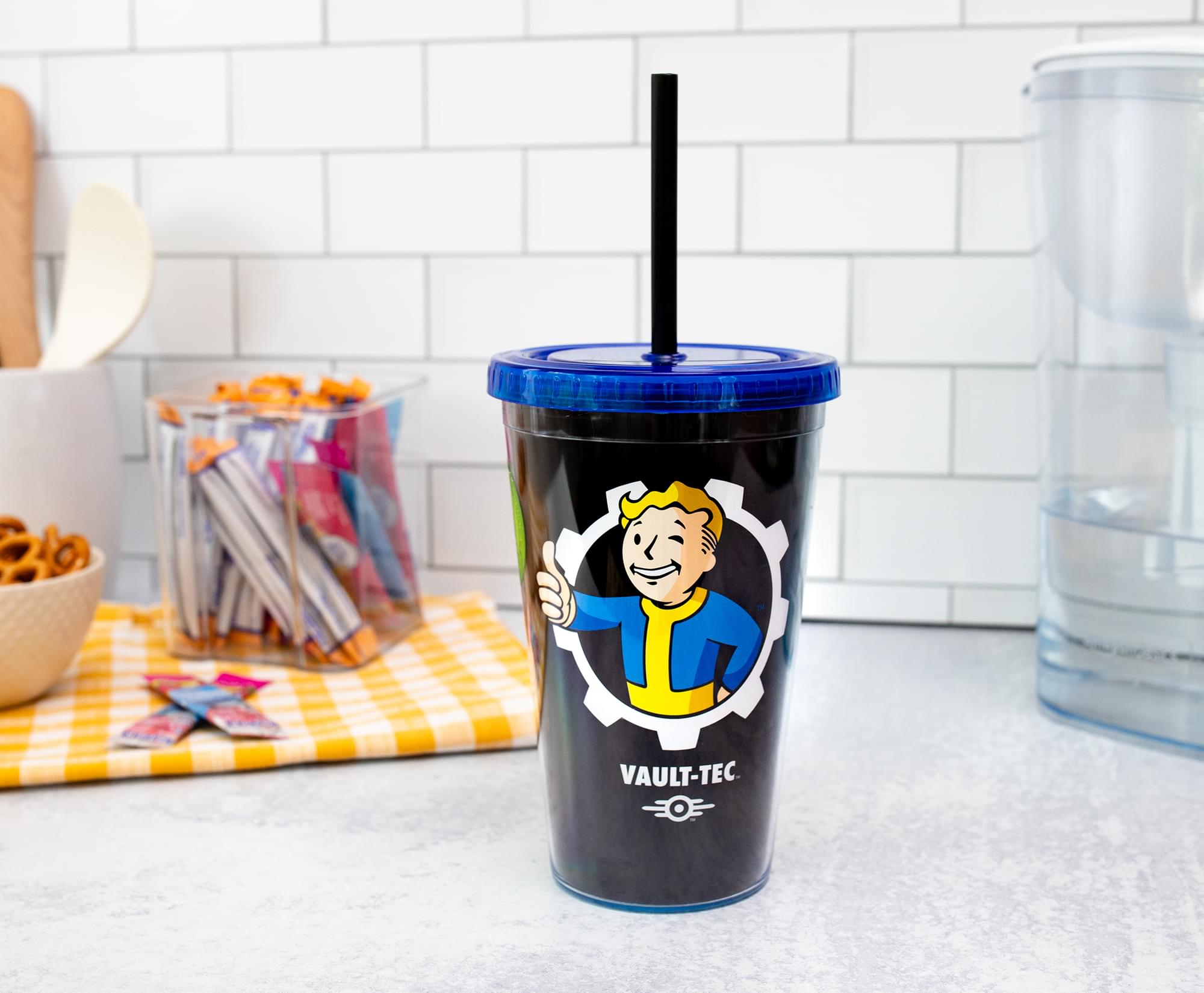 Fallout "Welcome Home" Vault-Tec Carnival Cup With Straw | Holds 18 Ounces