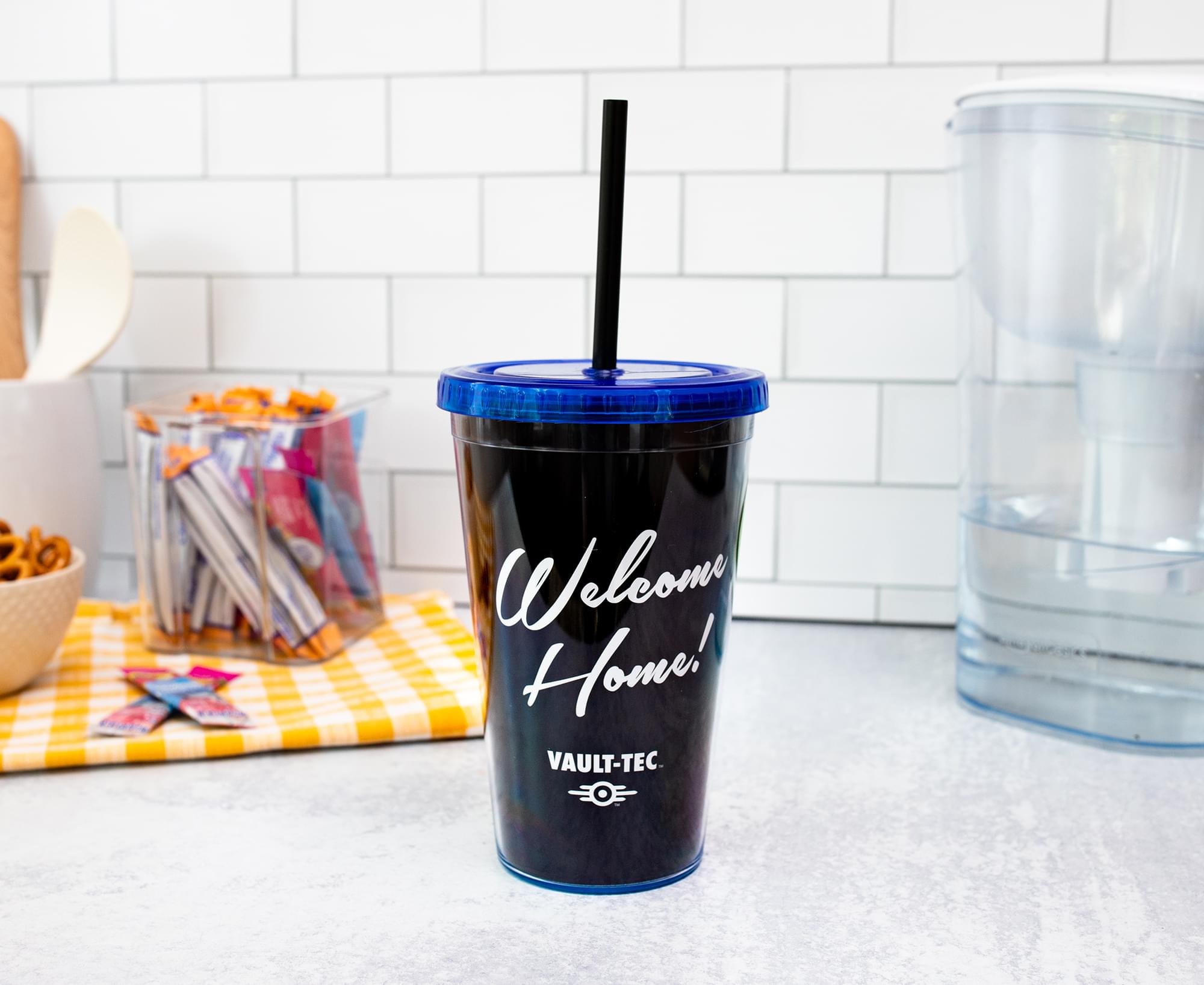 Fallout "Welcome Home" Vault-Tec Carnival Cup With Straw | Holds 18 Ounces