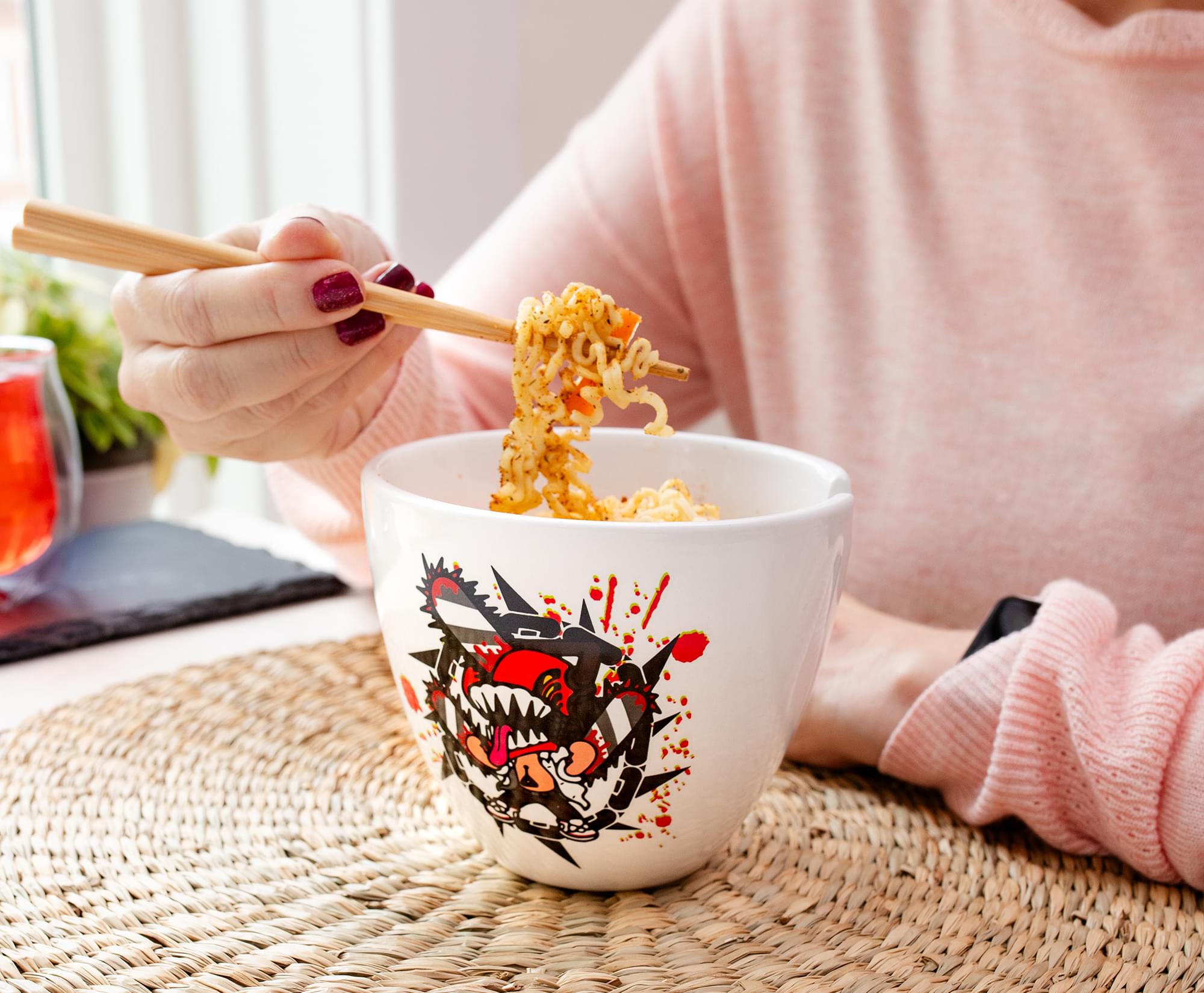 Chainsaw Man 16-Ounce Ceramic Ramen Bowl and Chopstick Set