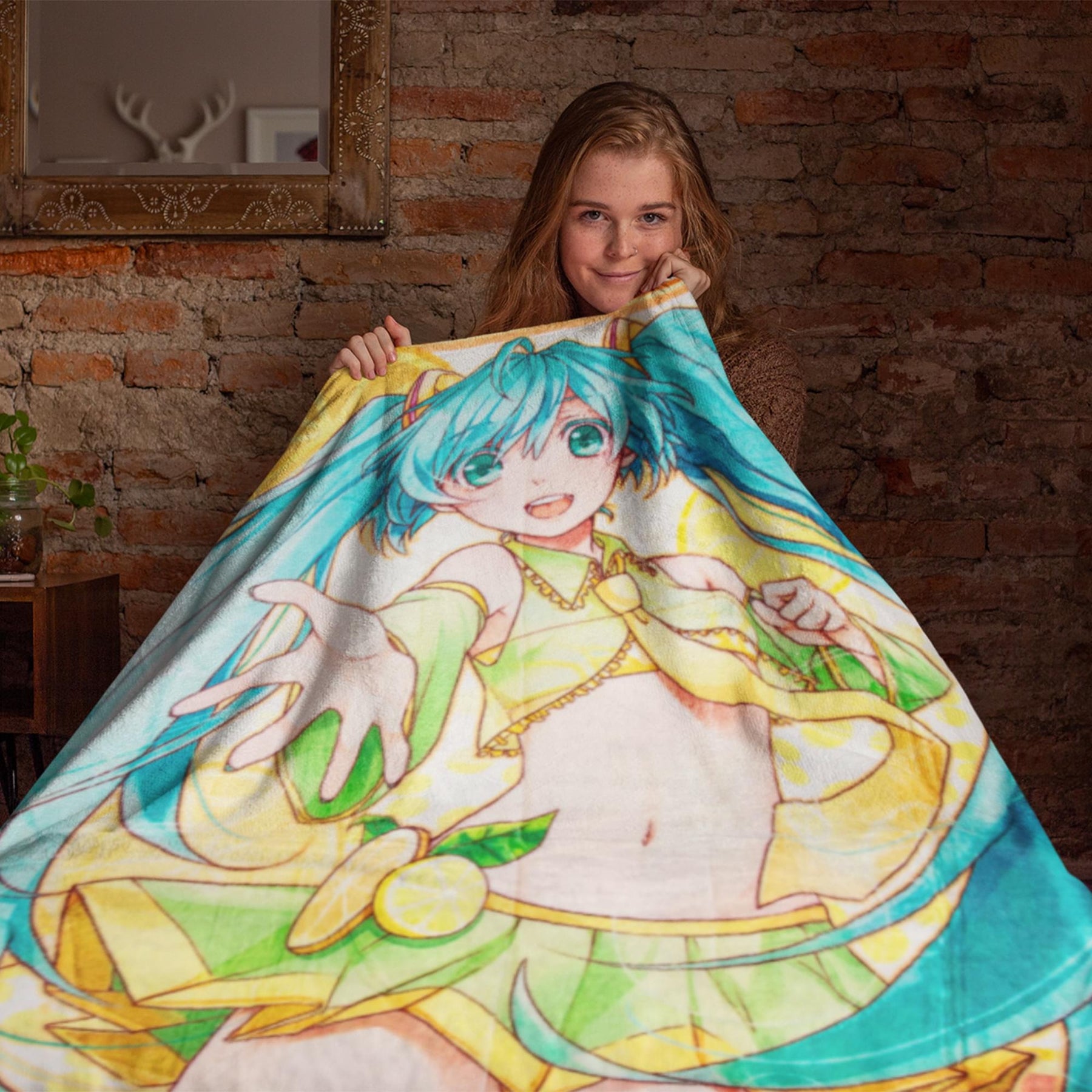 Hologram Citrus Hatsune Miku 45 X 60 inches Fleece Throw Blanket