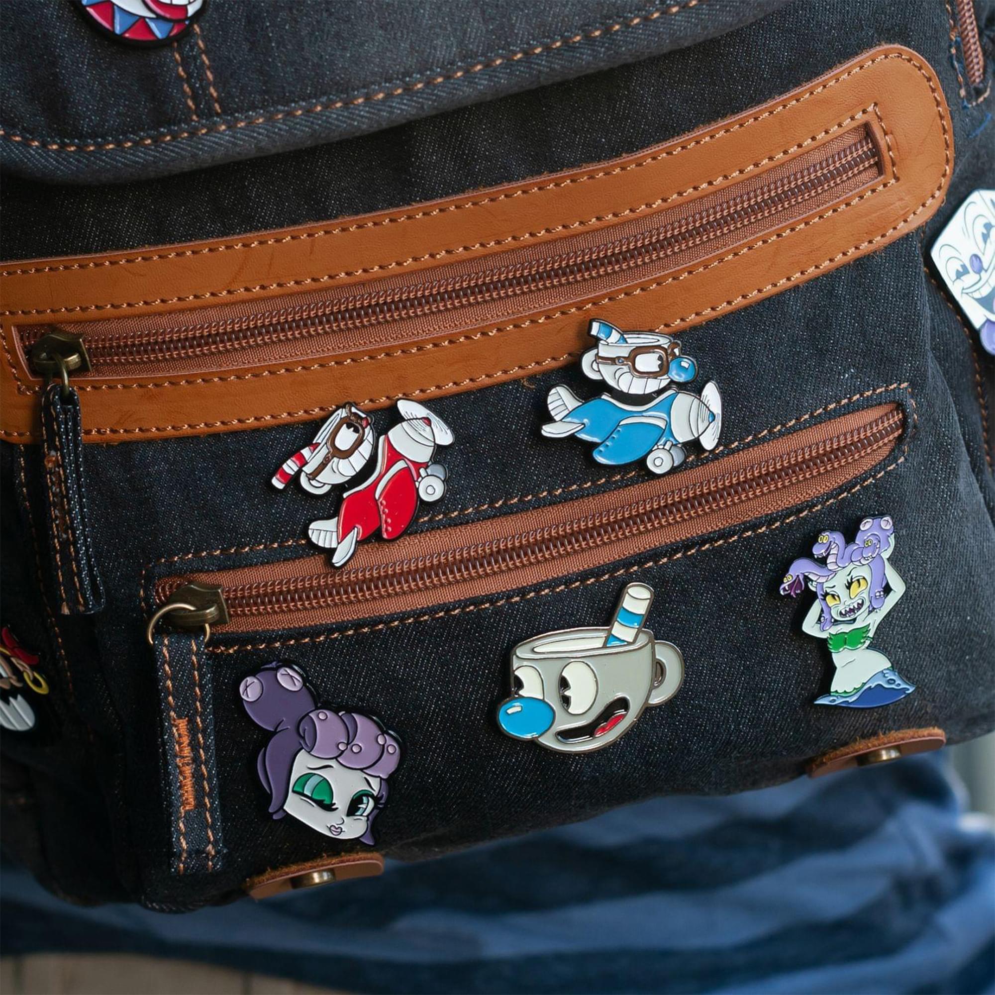 cuphead mini backpack 3D Japan Anime Boys Girls Cartoon Oxford Waterproof Children Students Laptop Backpack For School B93 The pin set comes on Cuphead game themed cardboard backer collectors card Woodyotime Cuphead And Mugman Show