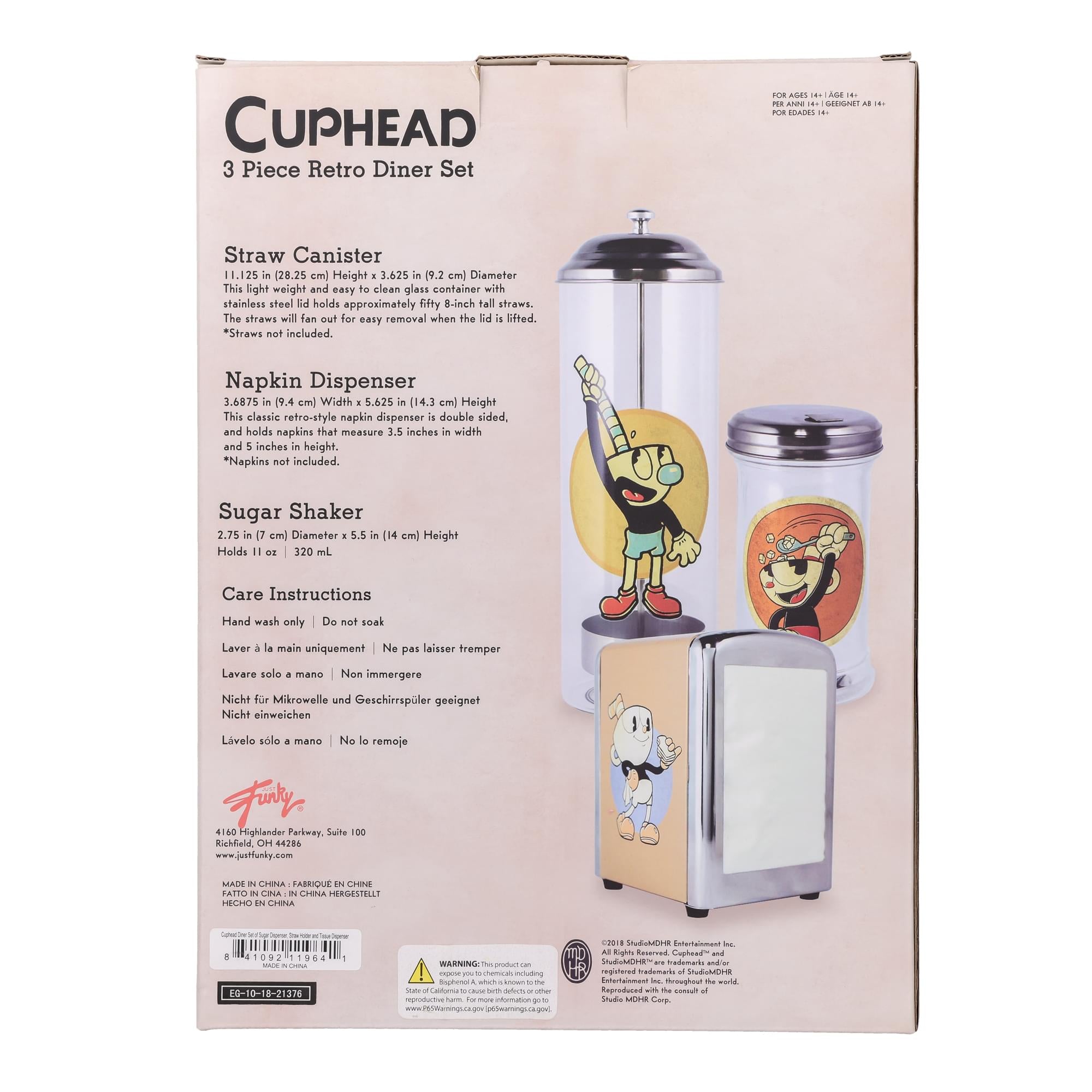 Cuphead Retro Diner Set - Napkin Dispenser/ Sugar Shaker/ Straw Canister