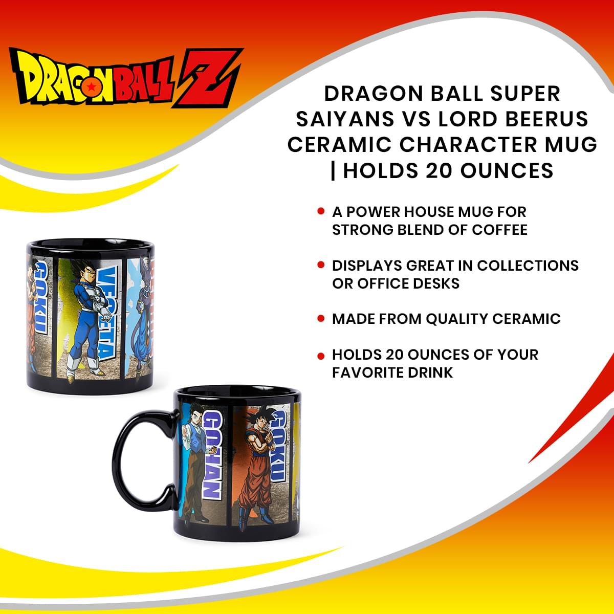 Dragon Ball Super Saiyans VS Lord Beerus Ceramic Character Mug | Holds 20 Ounces