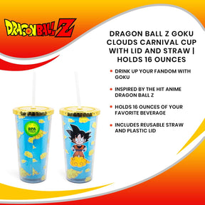 Dragon Ball Z Goku Clouds Carnival Cup with Lid and Straw | Holds 16 Ounces
