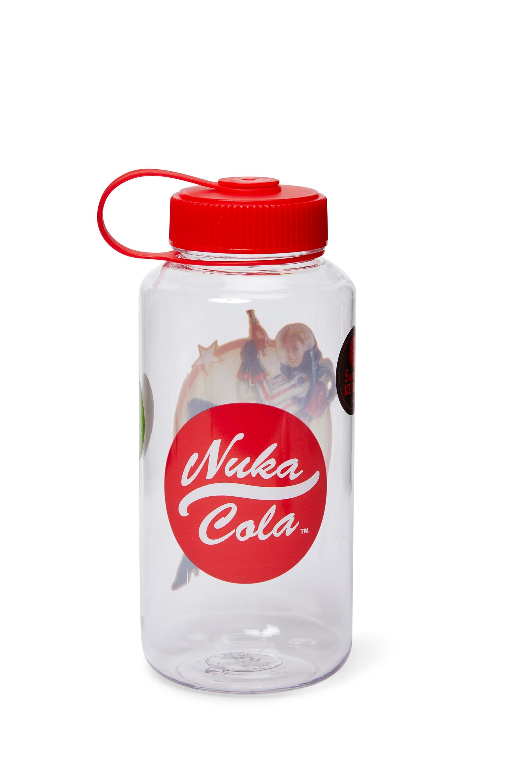 Fallout Nuka Cola Logo Plastic Water Bottle w/ Lid & Molded Ice Cubes - 34-Ounce