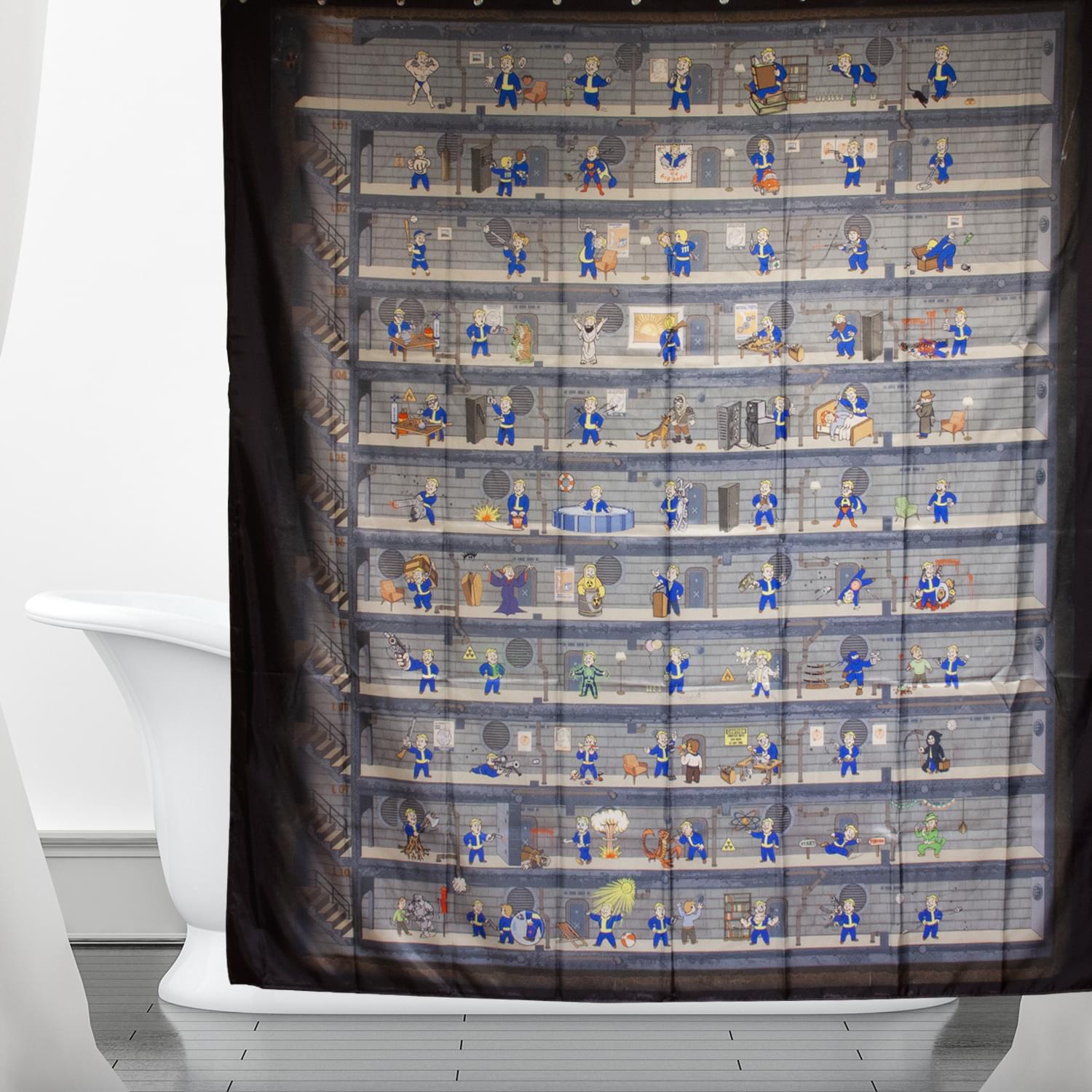 Fallout Perks Vault Boy Polyester Officially Licensed Shower Curtain