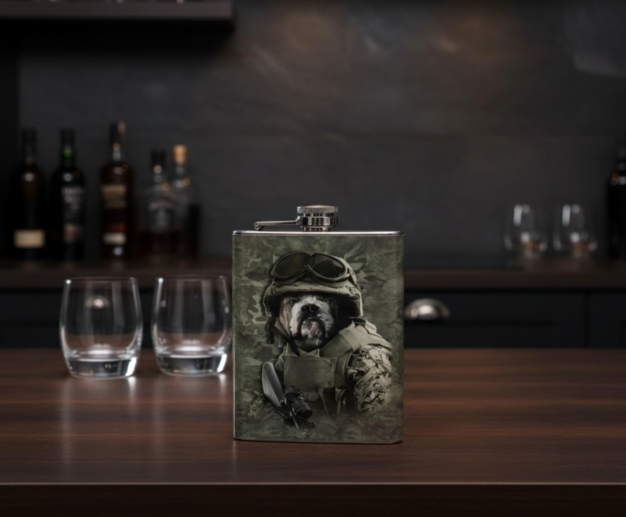 Combat Bulldog Sam 7oz Stainless Steel Flask