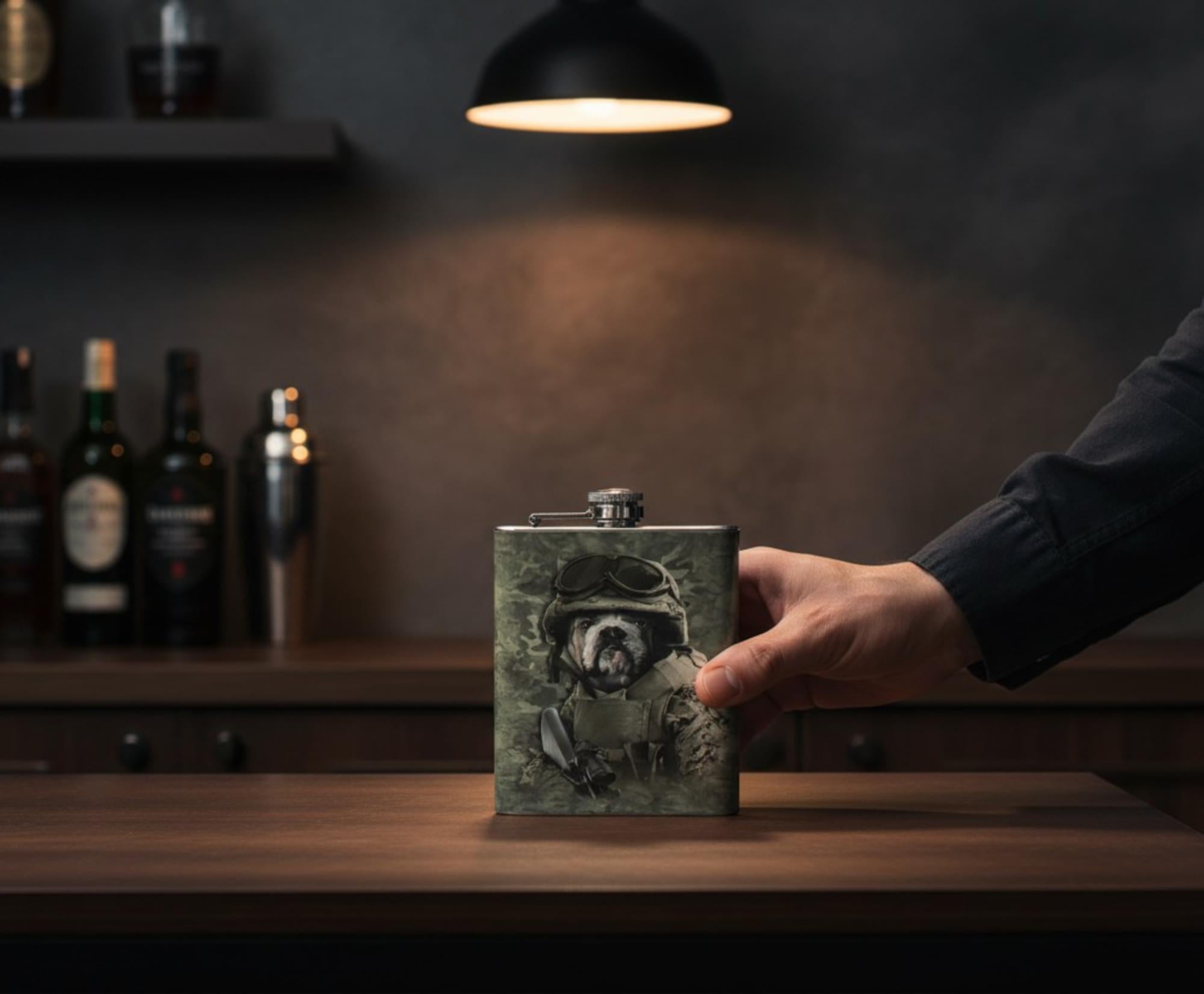 Combat Bulldog Sam 7oz Stainless Steel Flask