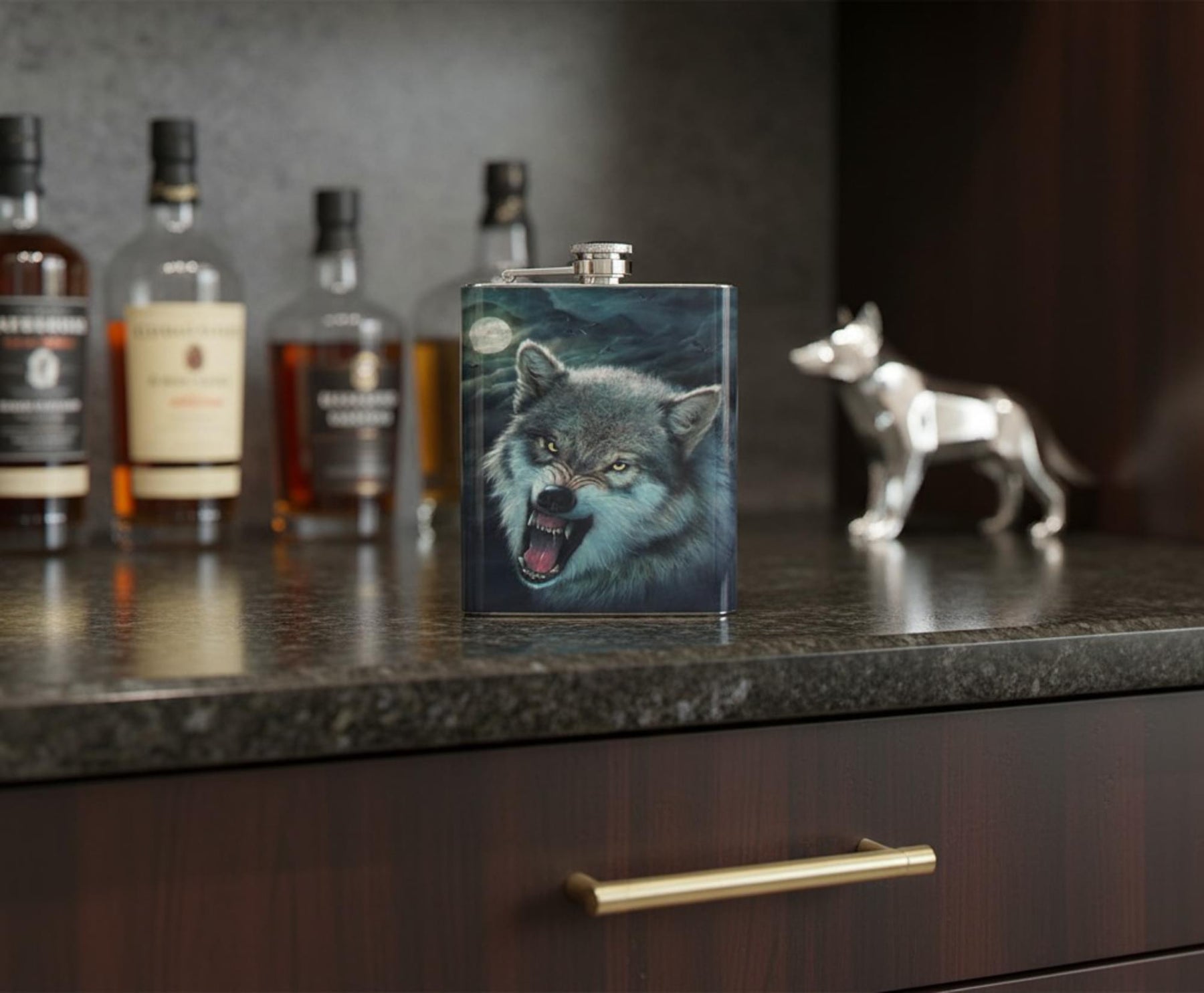 Growling Wolf 7oz Flask