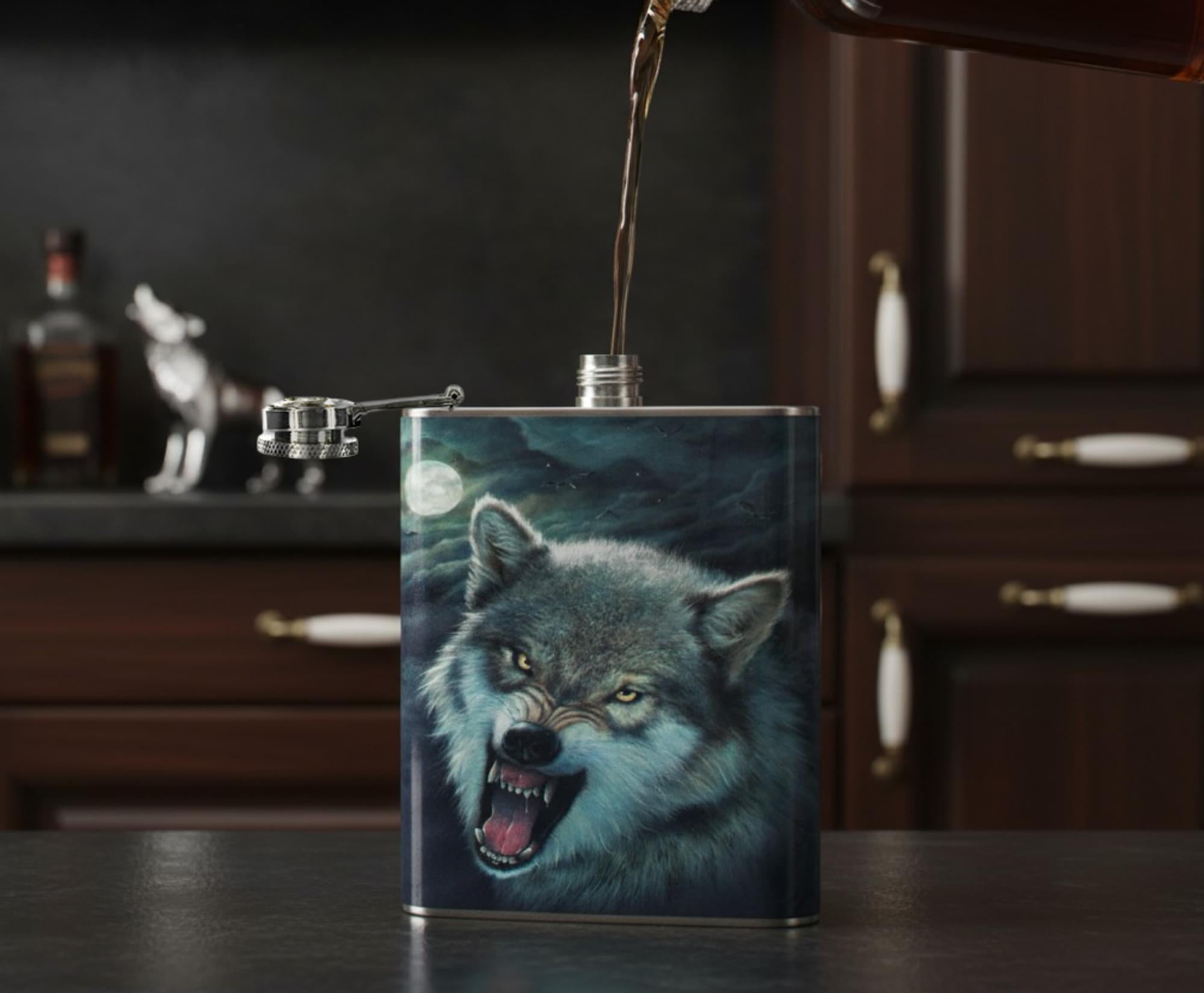 Growling Wolf 7oz Flask