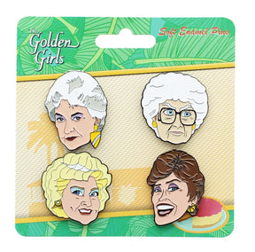 The Golden Girls 4-Piece Enamel Pin set, Shot Glass 4-Pack and Coffee Mug Gift Bundle