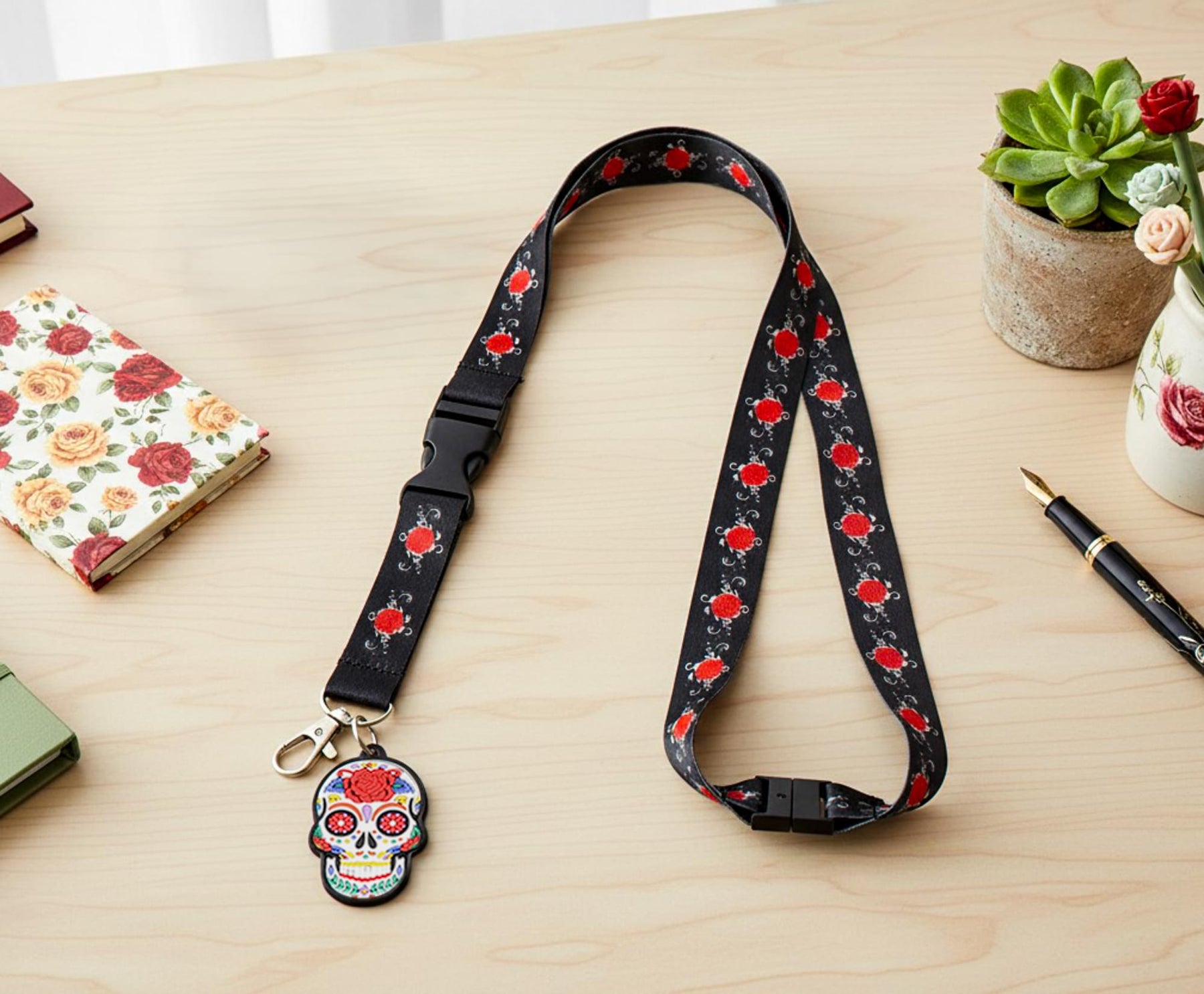 Day of the Dead Sugar Skull Charm Lanyard