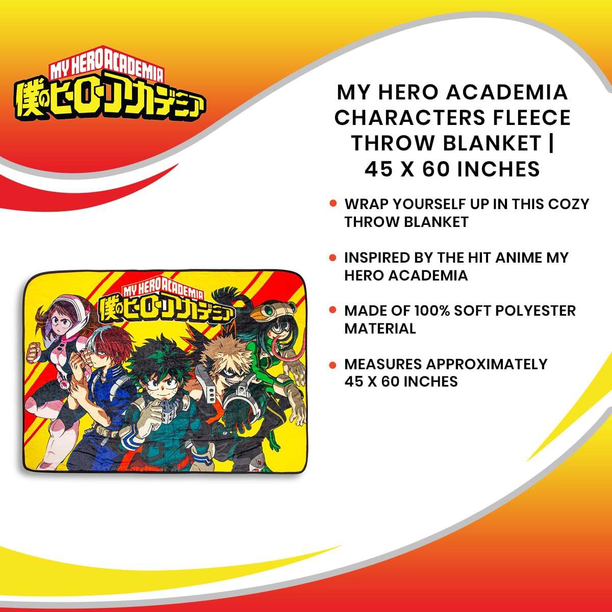 My Hero Academia Characters Fleece Throw Blanket | 45 x 60 Inches