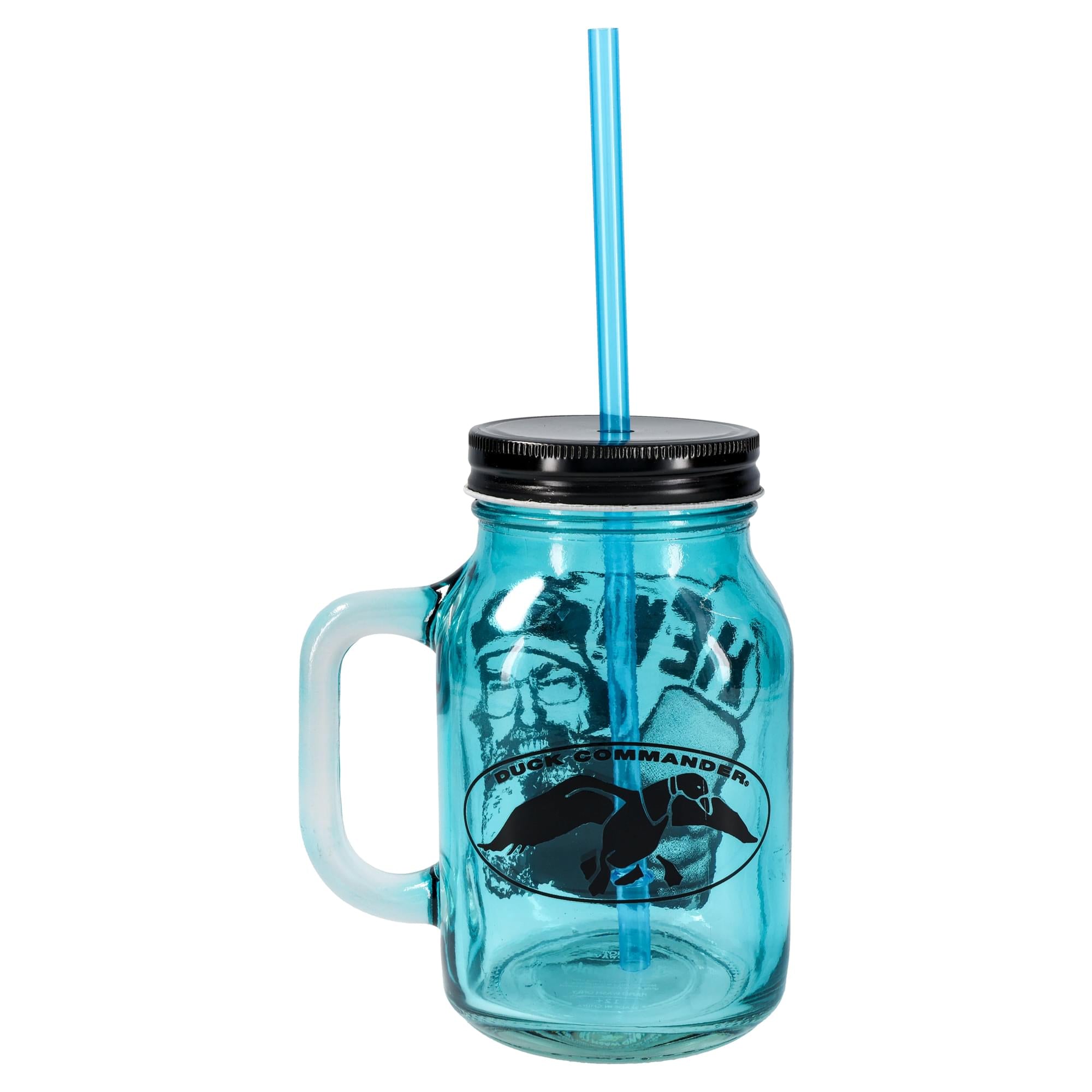 Duck Commander Si Hey 16oz Blue Mason Jar Mug w/ Straw