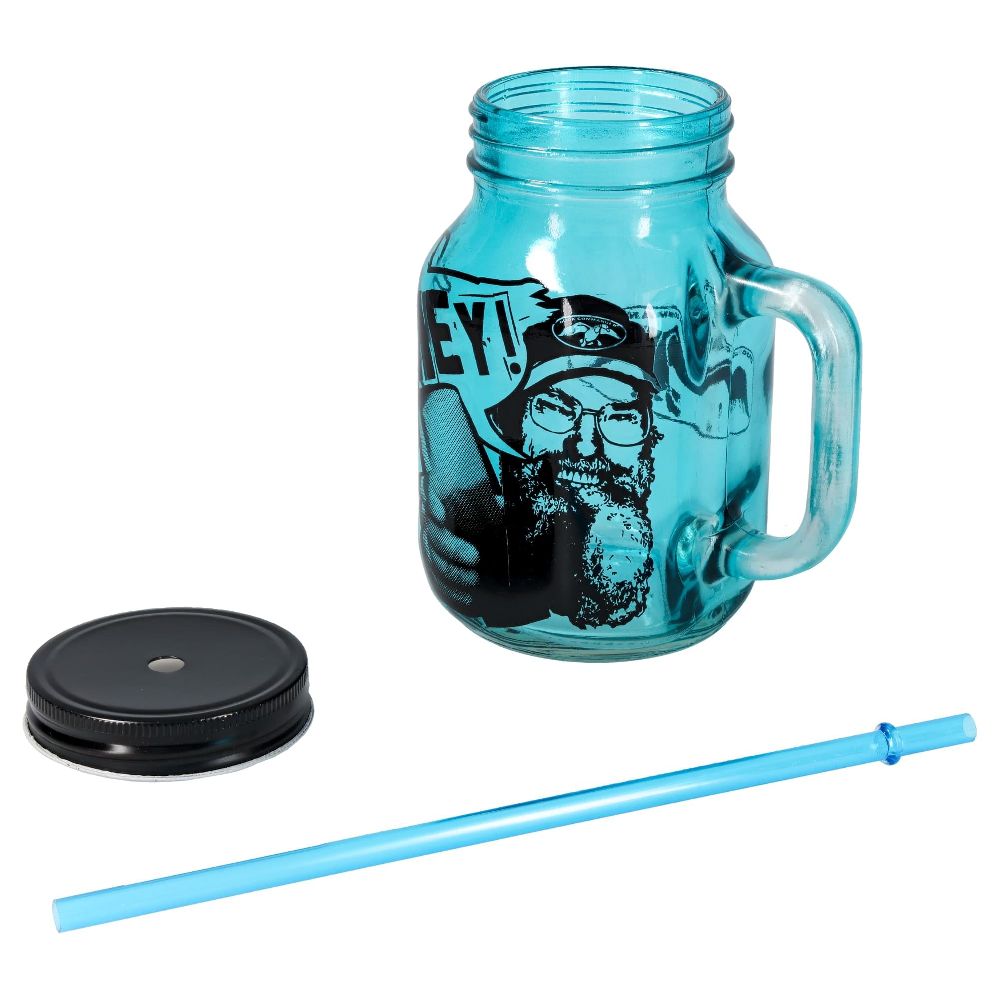 Duck Commander Si Hey 16oz Blue Mason Jar Mug w/ Straw