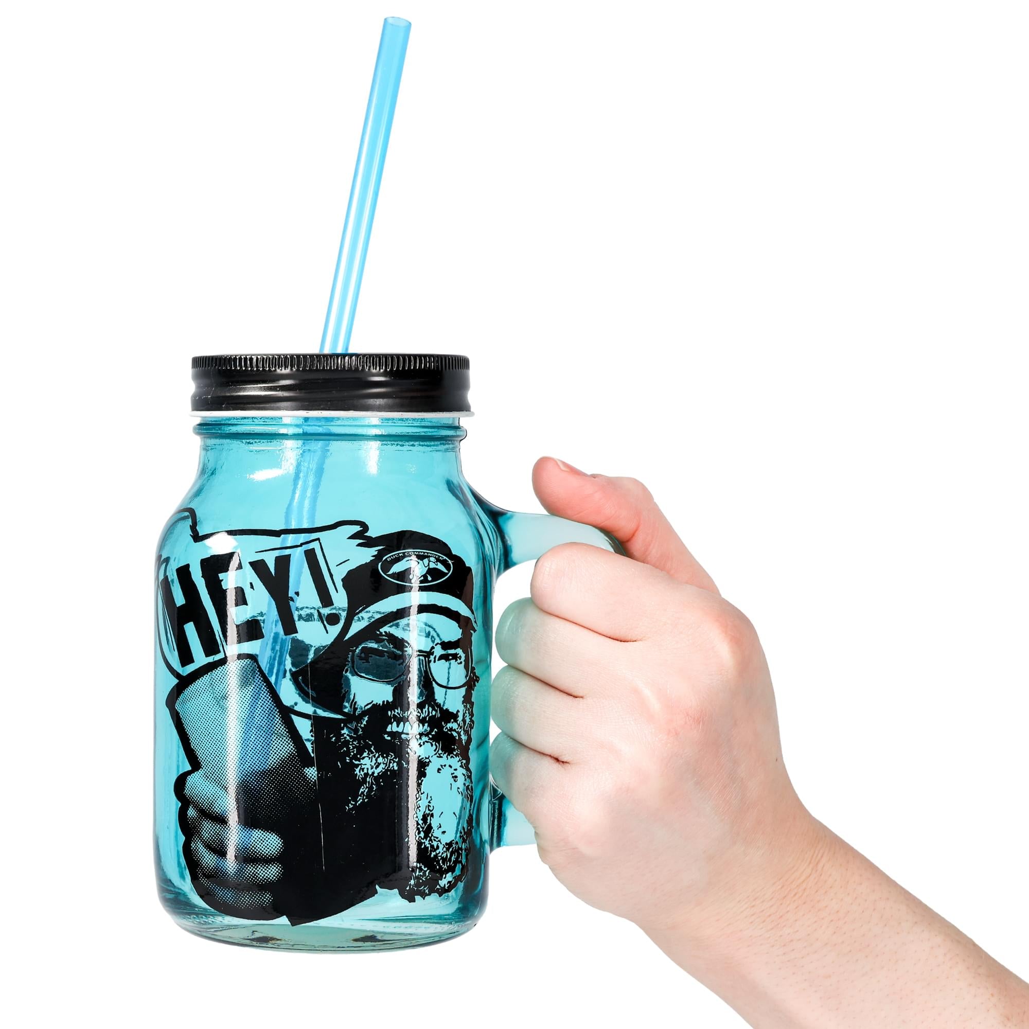 Duck Commander Si Hey 16oz Blue Mason Jar Mug w/ Straw
