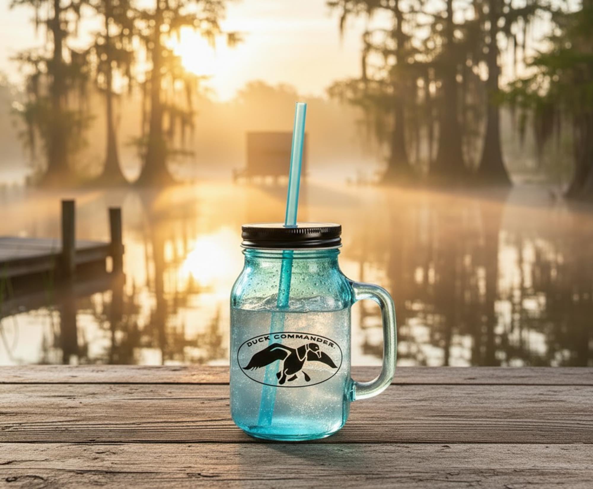 Duck Commander Si Hey 16oz Blue Mason Jar Mug w/ Straw