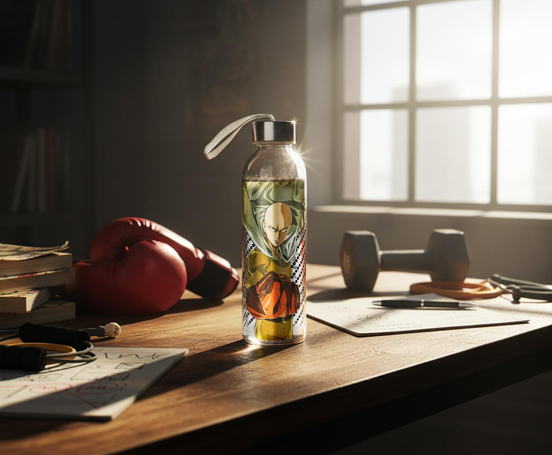 One Punch Man 18oz Glass Water Bottle