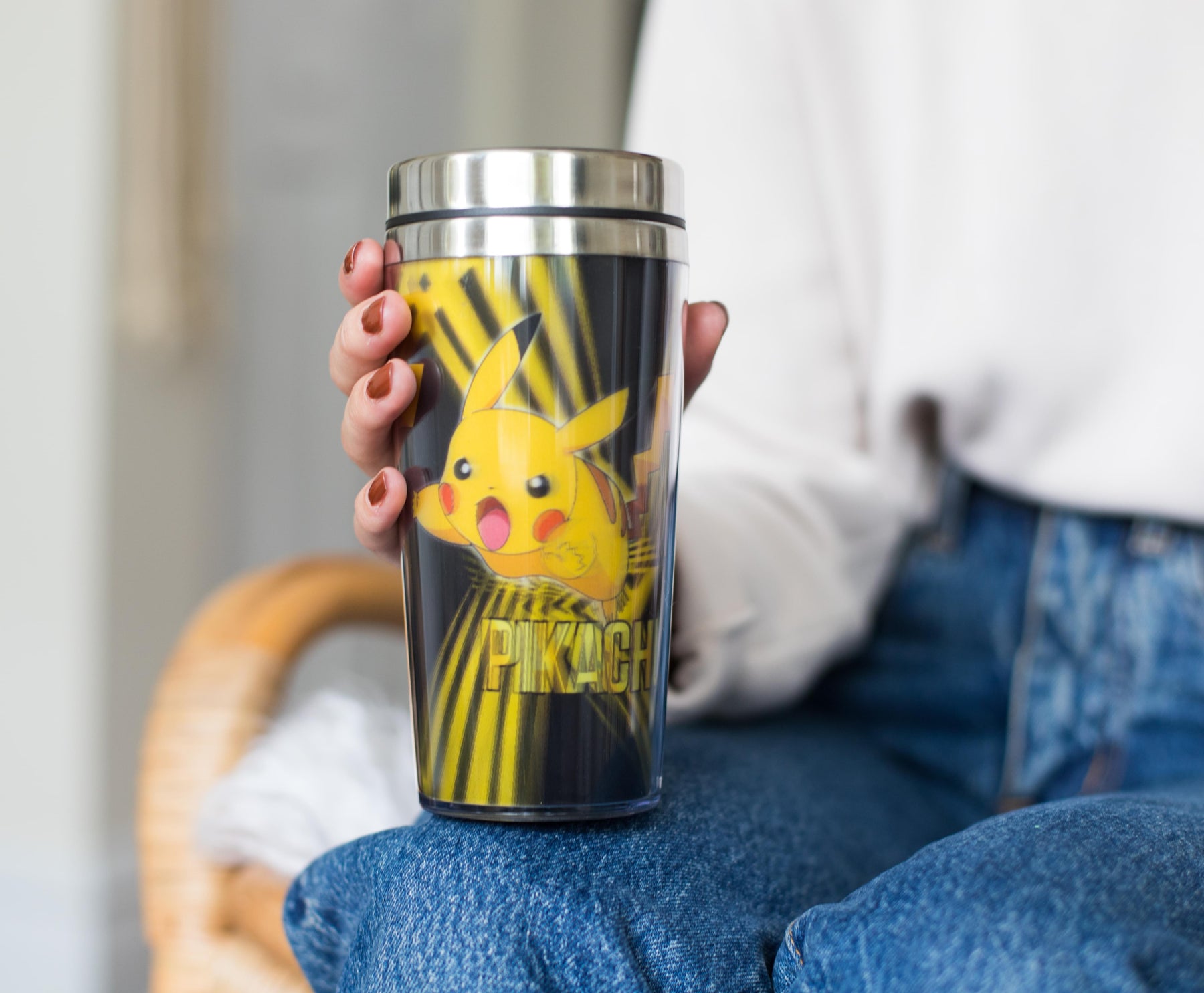 Pokemon Lenticular Pikachu 16oz Travel Coffee Mug Tumbler w/ Non-Spill Metal Lid