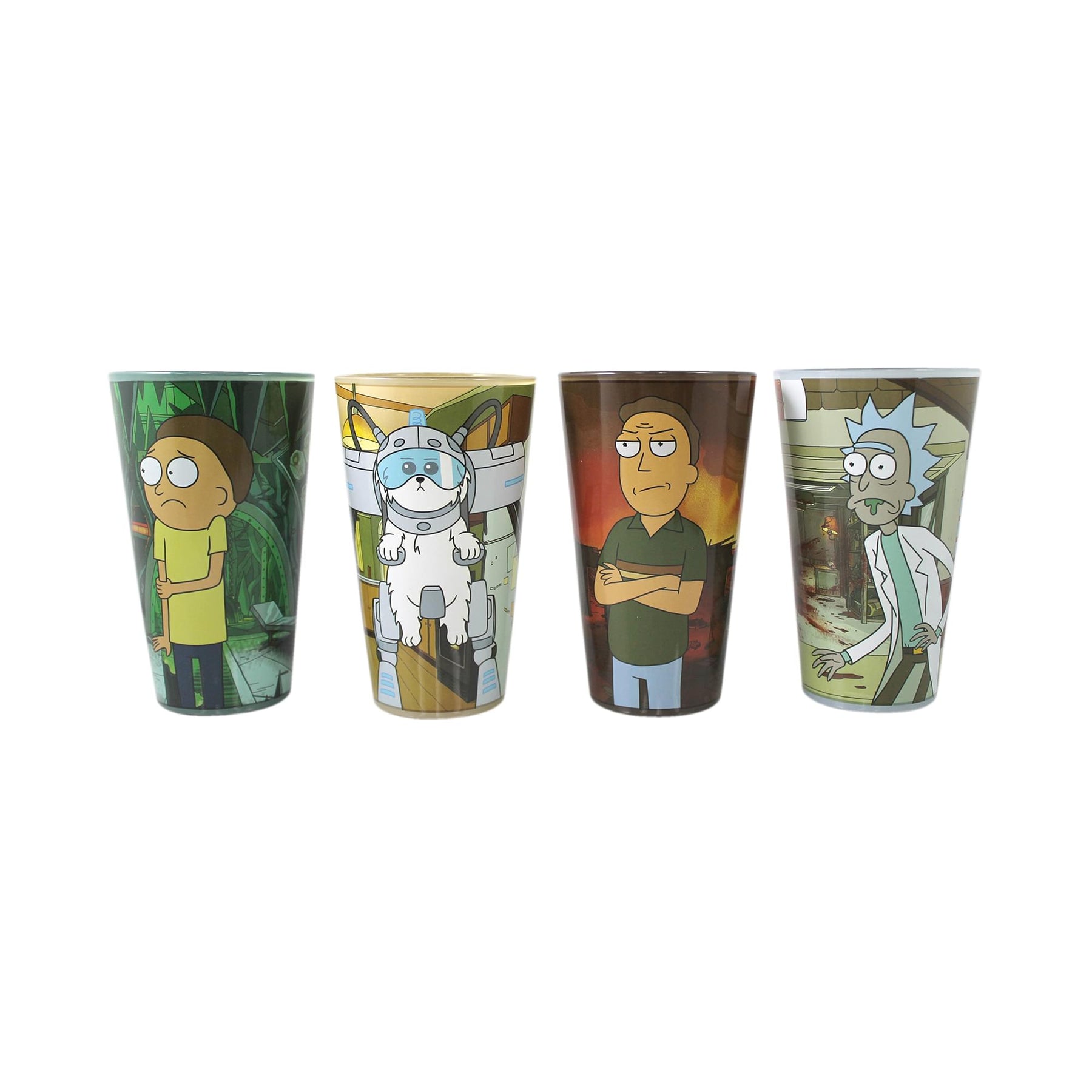 Rick and Morty 16 Ounce Pint Glass Set of 4 | Rick | Morty | Jerry | Snuffles