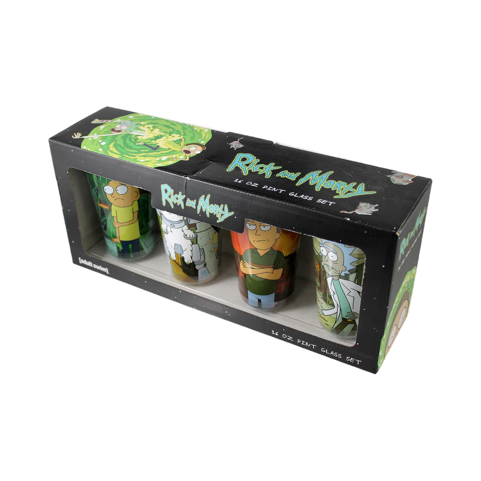 Rick and Morty 16 Ounce Pint Glass Set of 4 | Rick | Morty | Jerry | Snuffles
