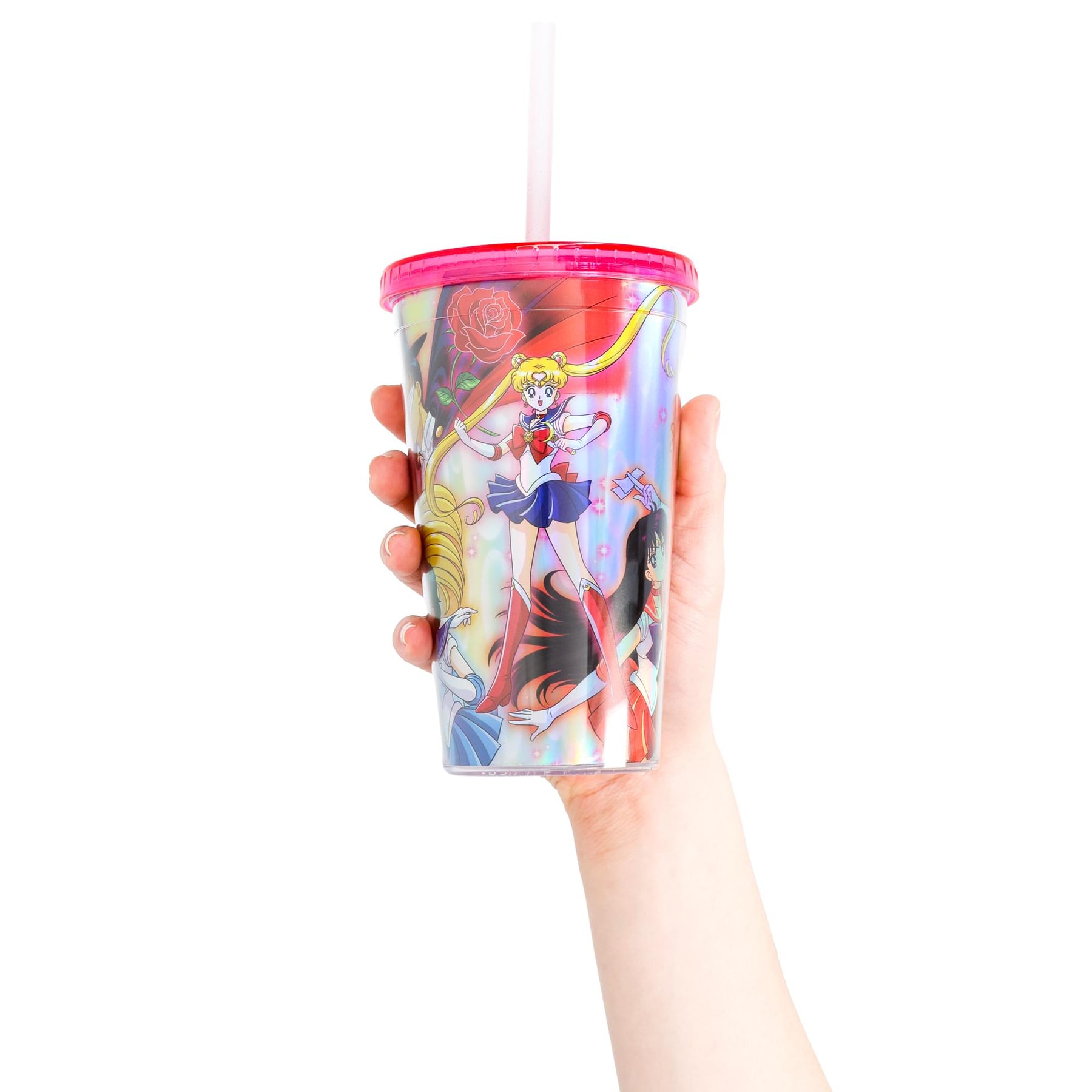 Sailor Moon Cast Holographic Foil 16oz Carnival Cup w/ Straw & Lid