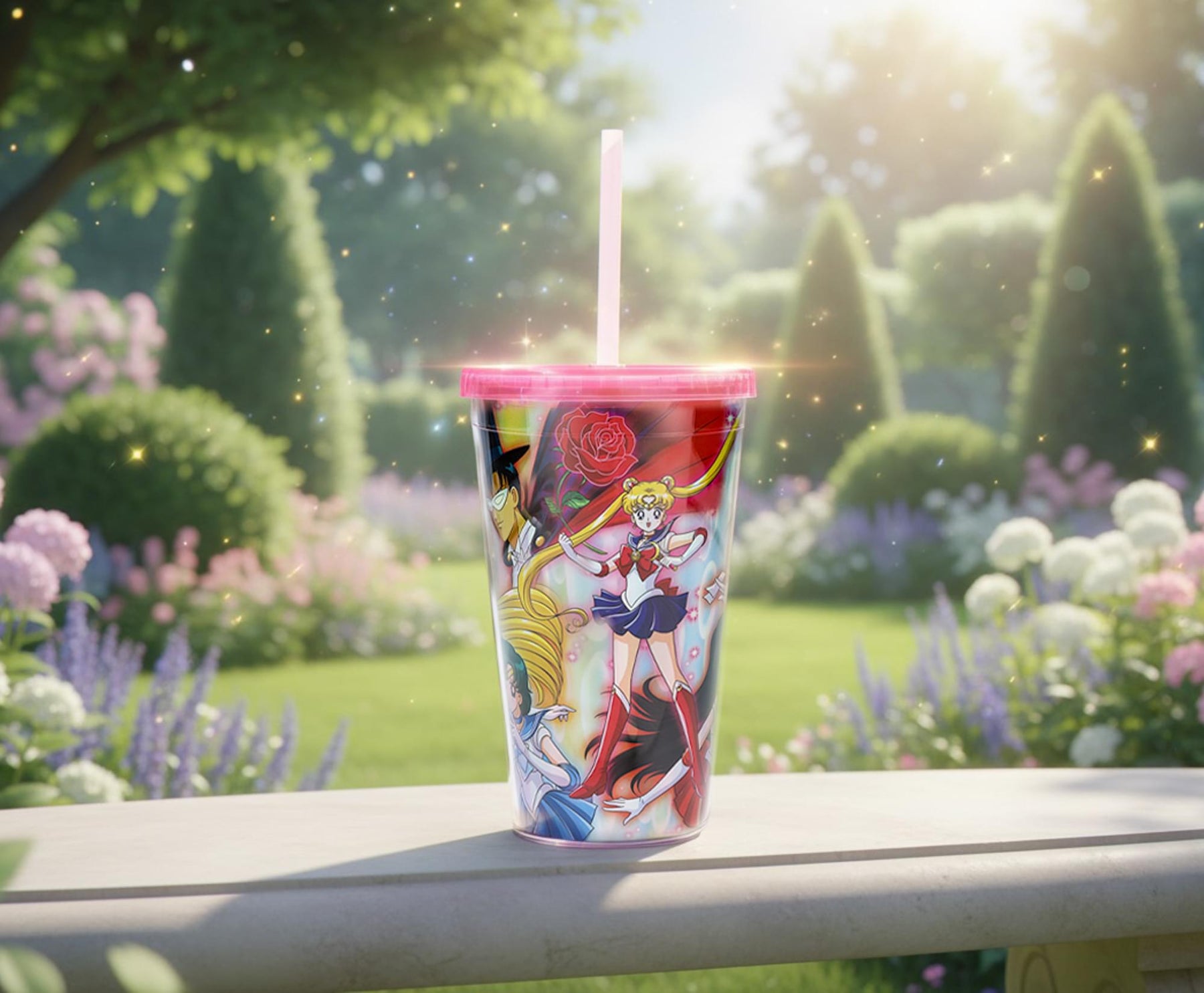 Sailor Moon Cast Holographic Foil 16oz Carnival Cup w/ Straw & Lid