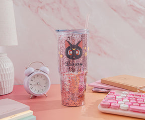 Sailor Moon Luna and Artemis Glitter Tumbler With Lid and Straw | Hold 31 Ounces