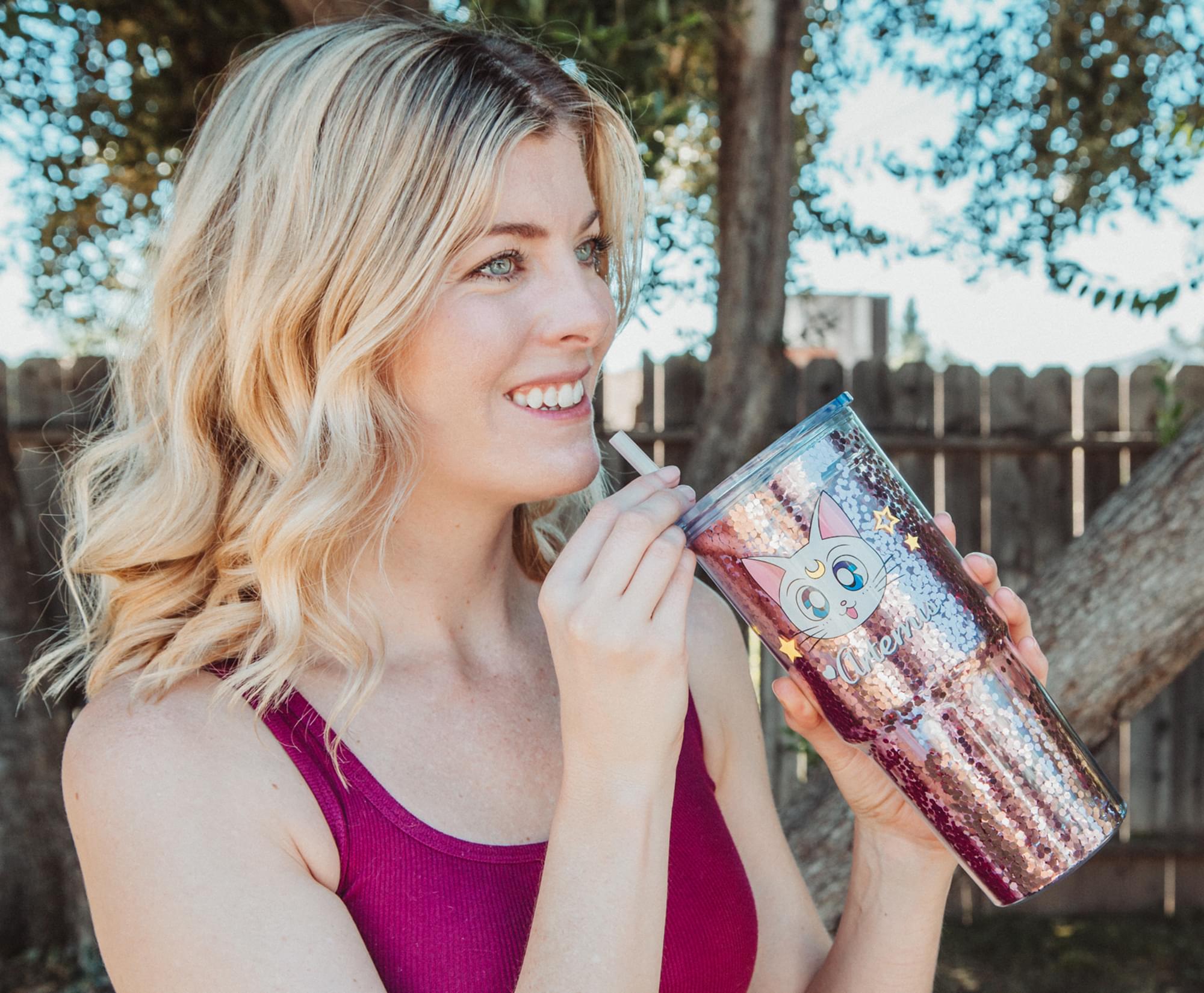 Sailor Moon Luna and Artemis Glitter Tumbler With Lid and Straw | Hold 31 Ounces