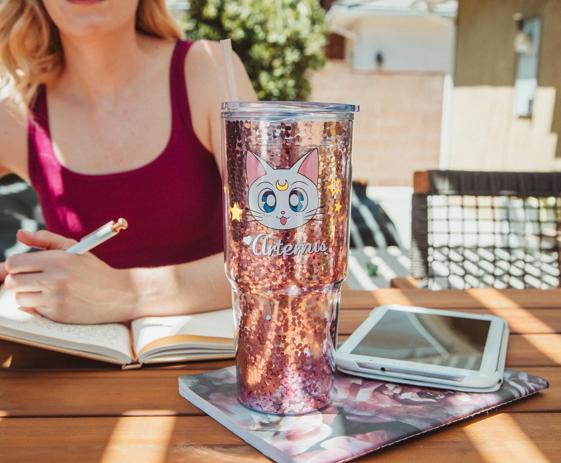 Sailor Moon Luna and Artemis Glitter Tumbler With Lid and Straw | Hold 31 Ounces