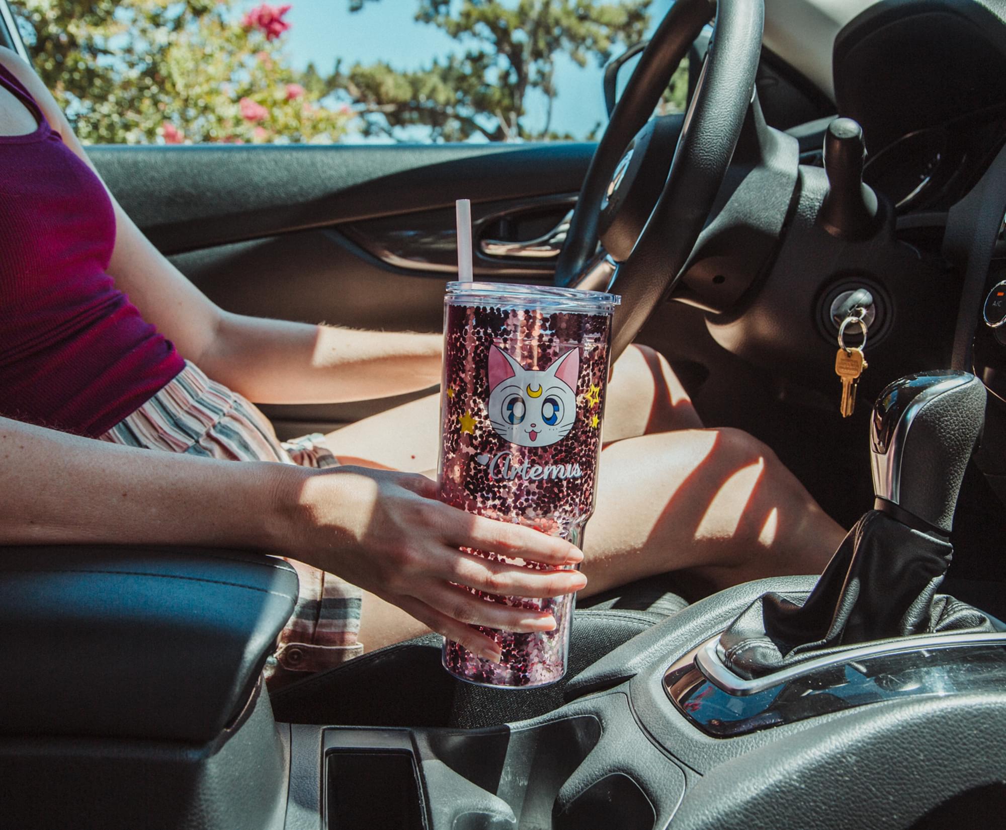 Sailor Moon Luna and Artemis Glitter Tumbler With Lid and Straw | Hold 31 Ounces
