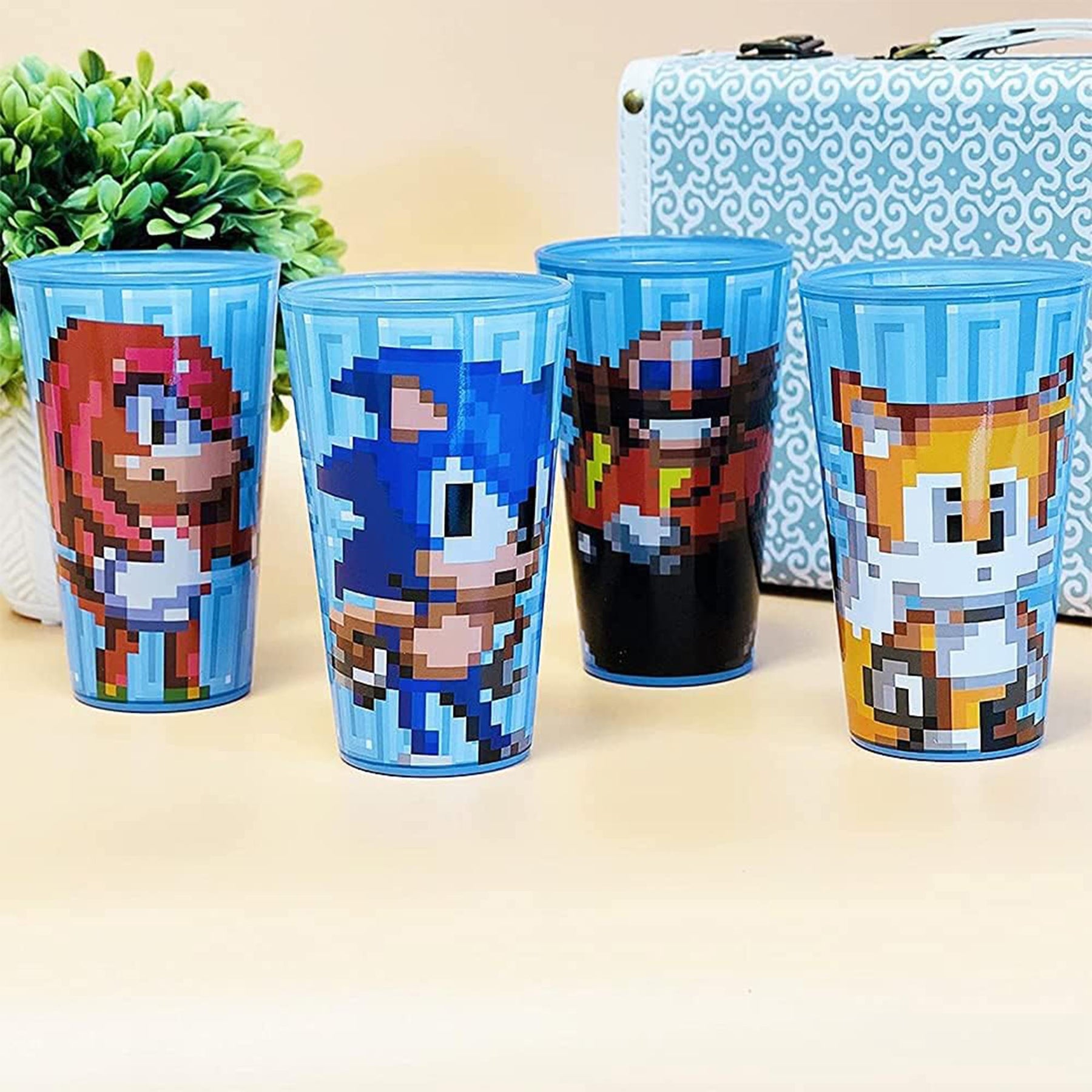 Sonic the Hedgehog Pivel Design 16 oz Glass Tumbler Cups | Set of 4