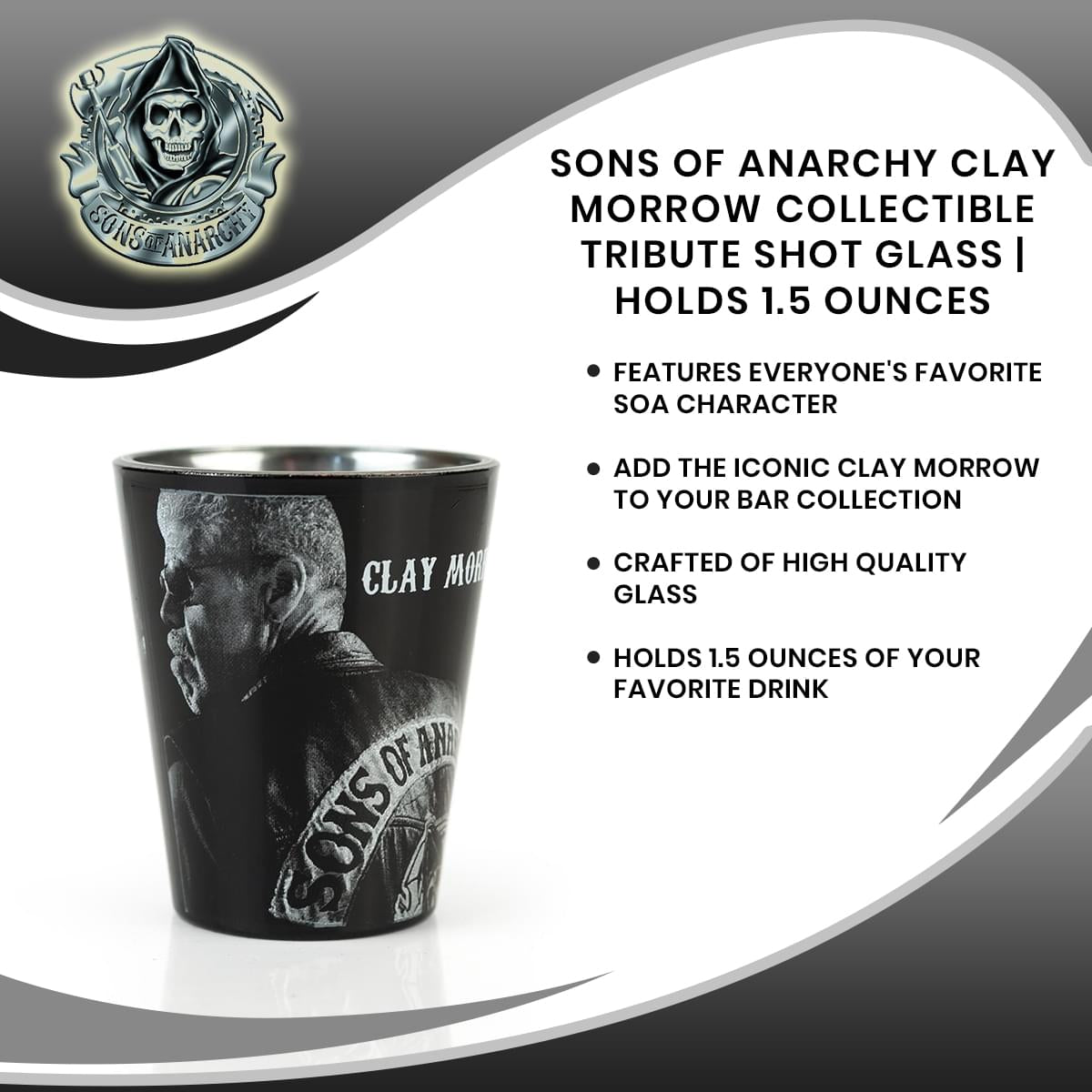 Sons of Anarchy Clay Morrow Collectible Tribute Shot Glass | Holds 1.5 Ounces