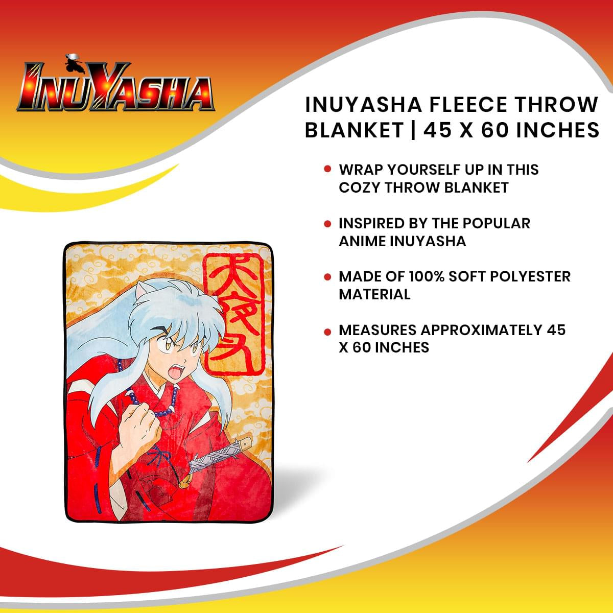 Inuyasha Fleece Throw Blanket | 45 x 60 Inches