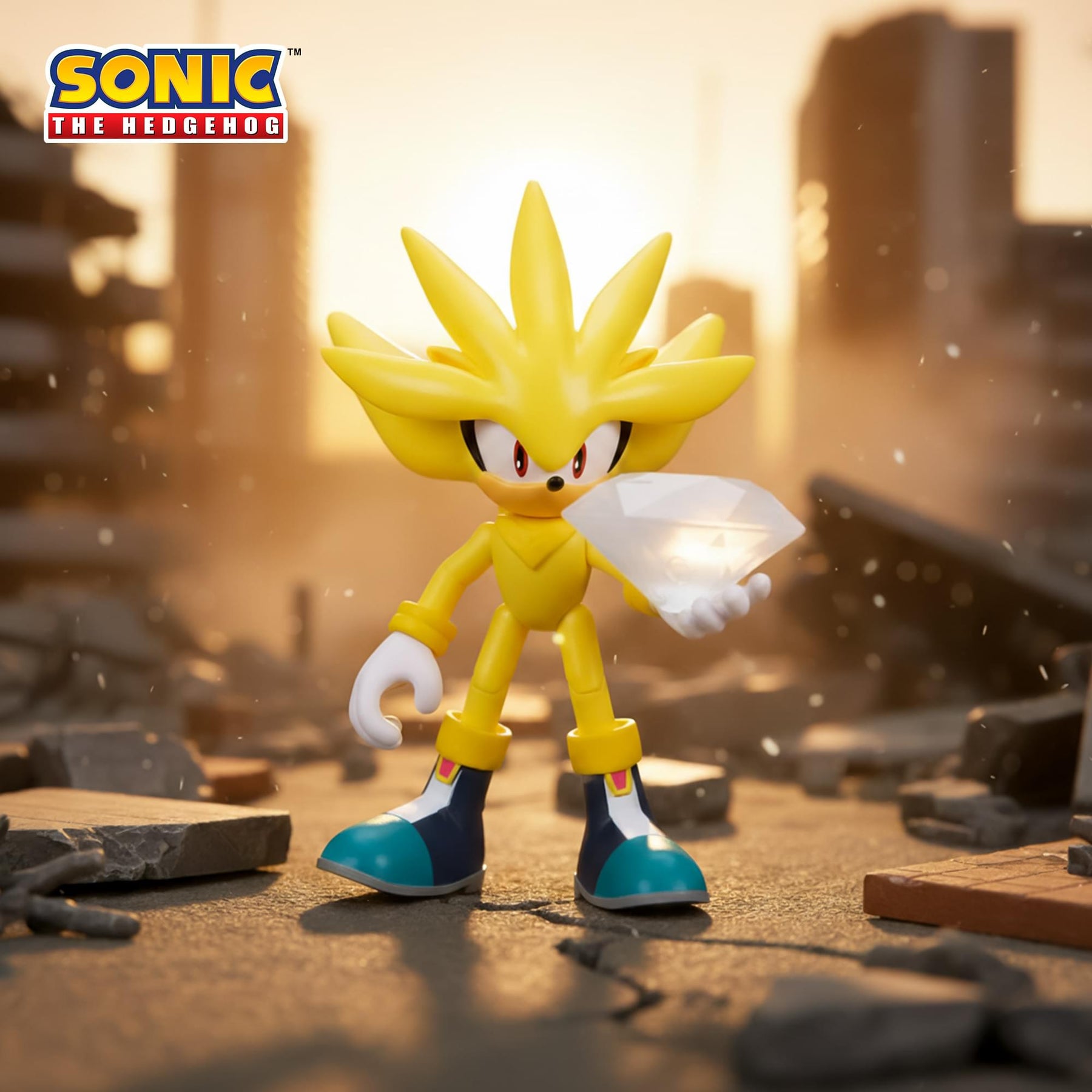 Sonic The Hedgehog 4-Inch Action Figure | Super Silver with White Emerald