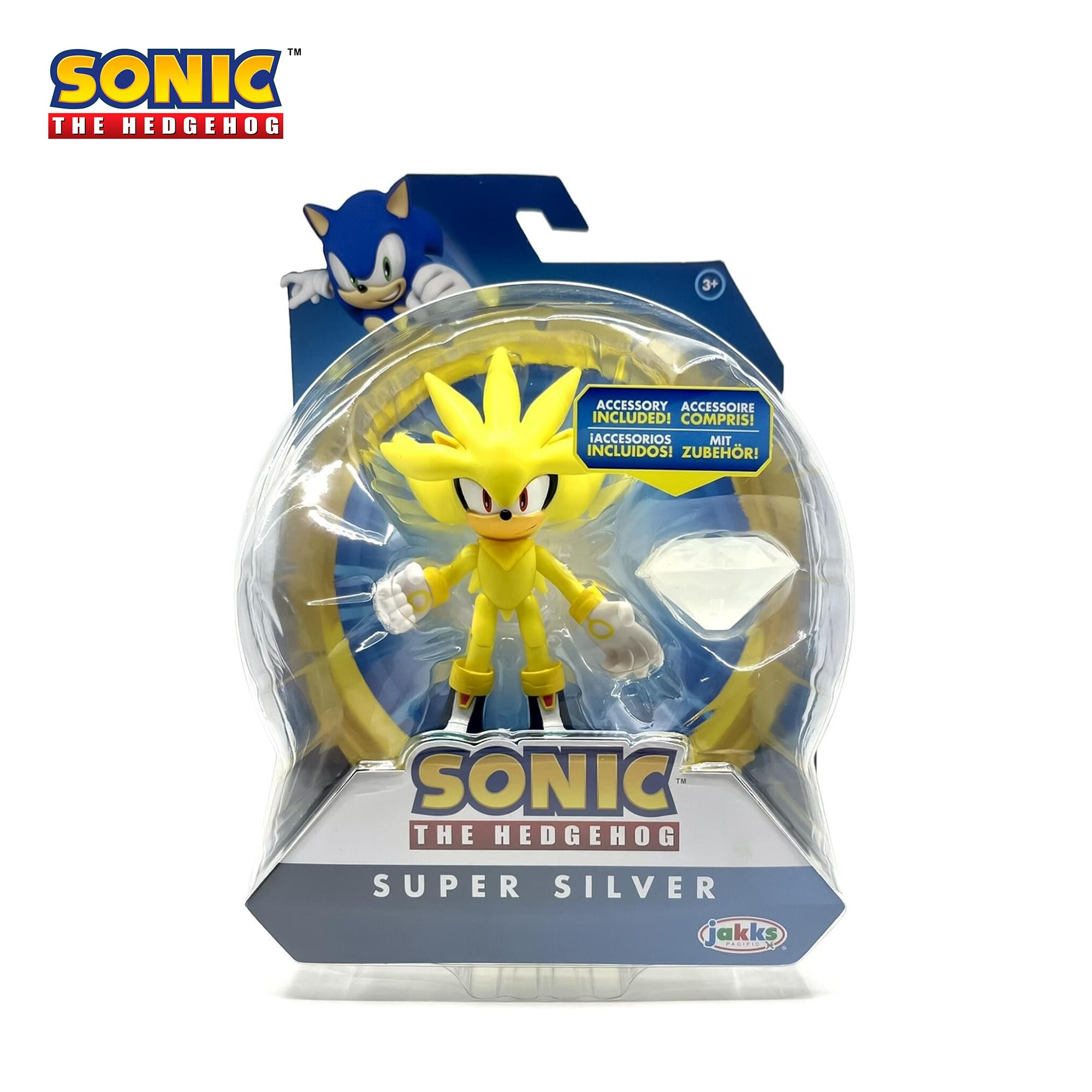 Sonic The Hedgehog 4-Inch Action Figure | Super Silver with White Emerald