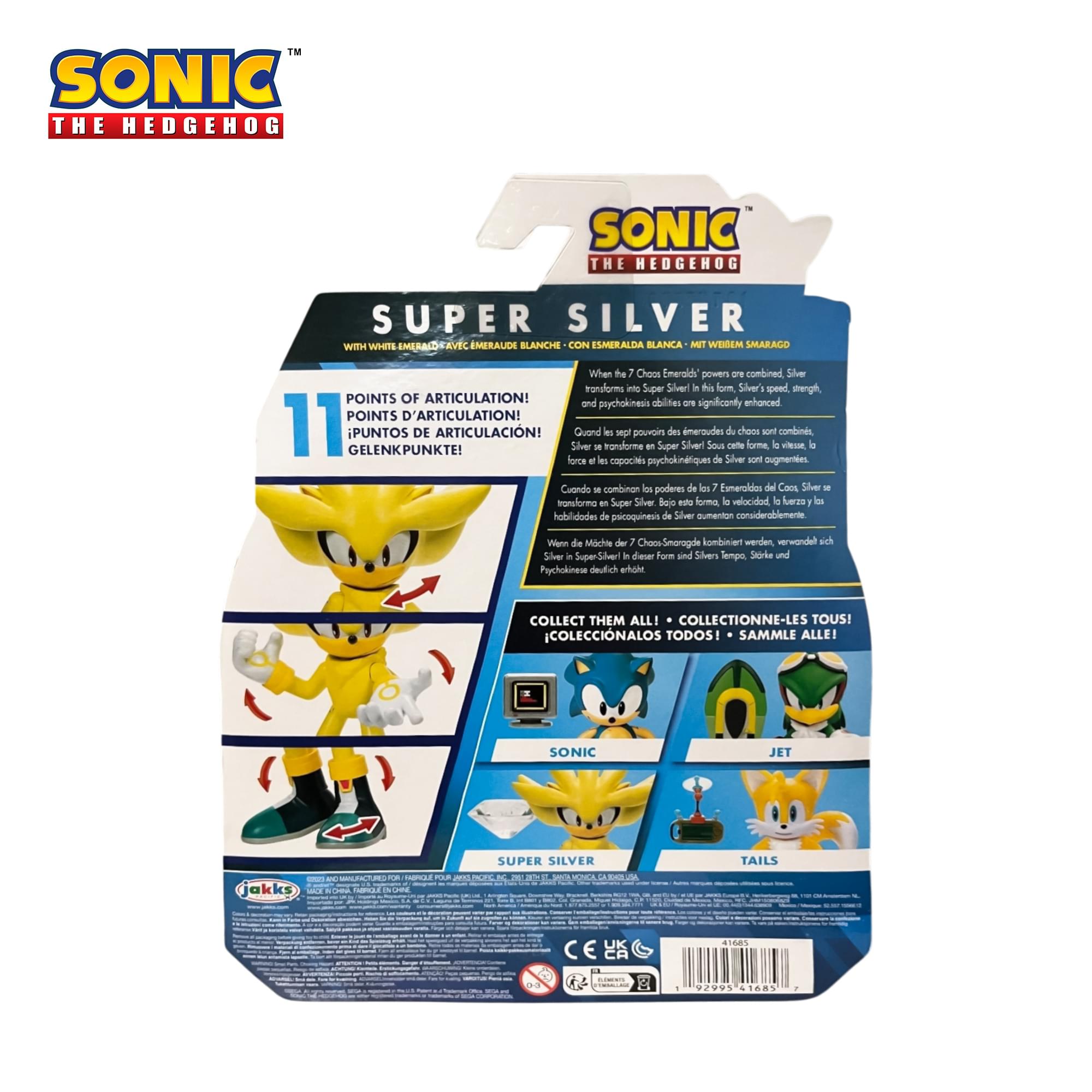 Sonic The Hedgehog 4-Inch Action Figure | Super Silver with White Emerald